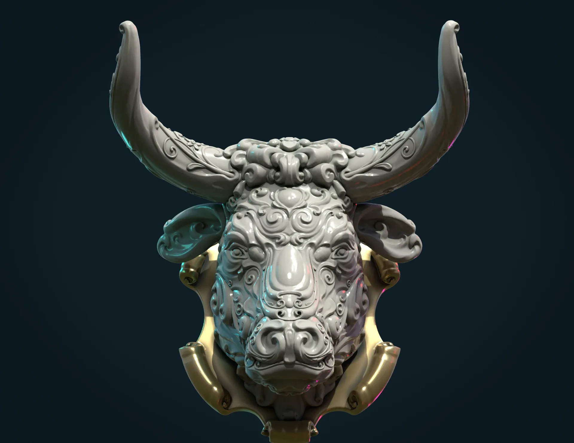 Ornate Bull Head - 3D Print Ready