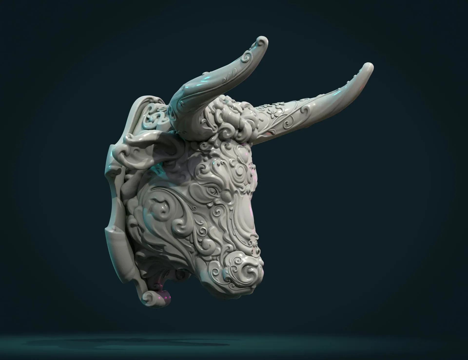 Ornate Bull Head - 3D Print Ready