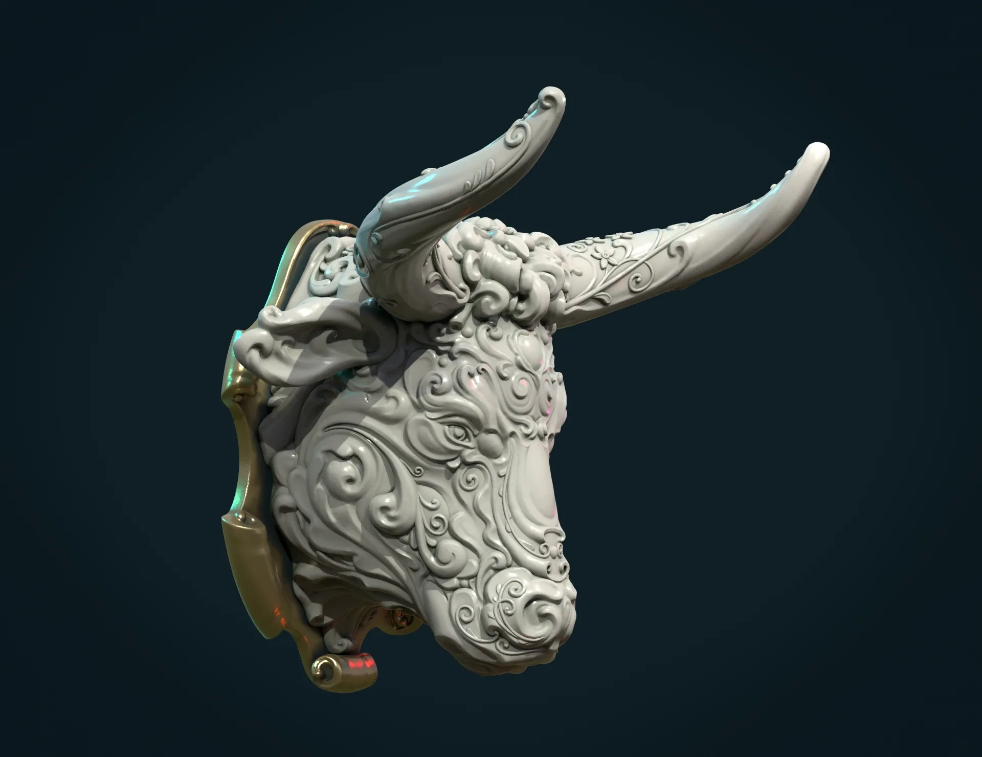 Ornate Bull Head - 3D Print Ready