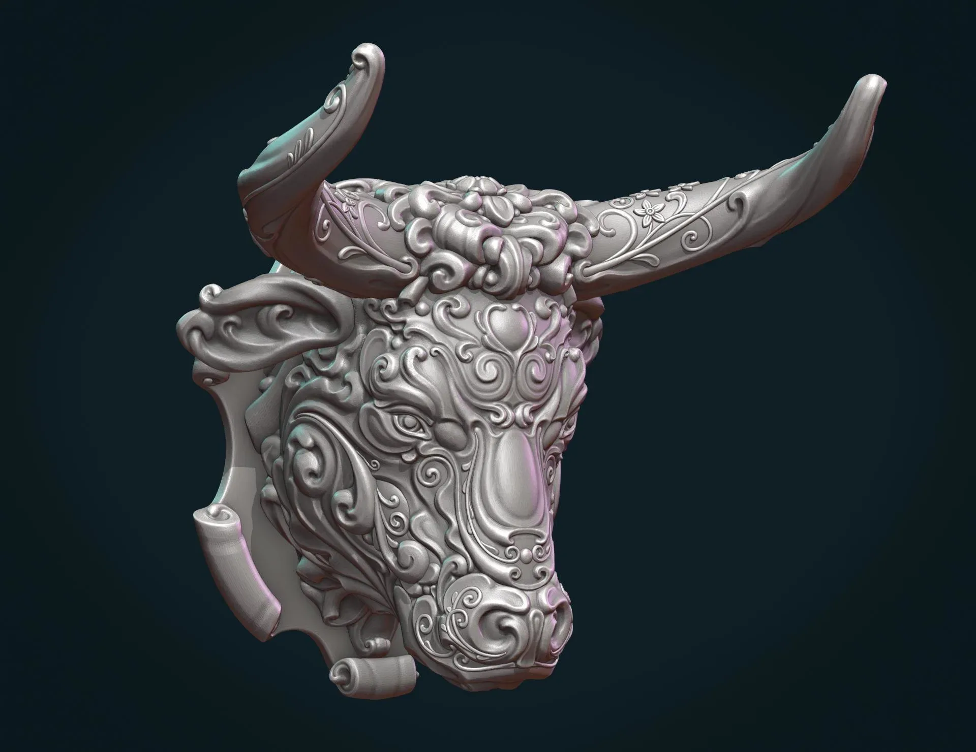 Ornate Bull Head - 3D Print Ready