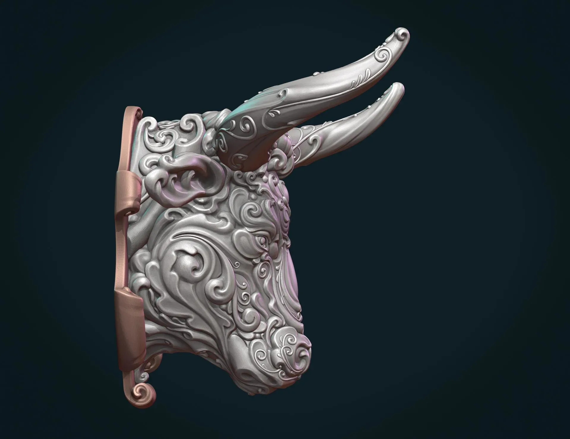 Ornate Bull Head - 3D Print Ready