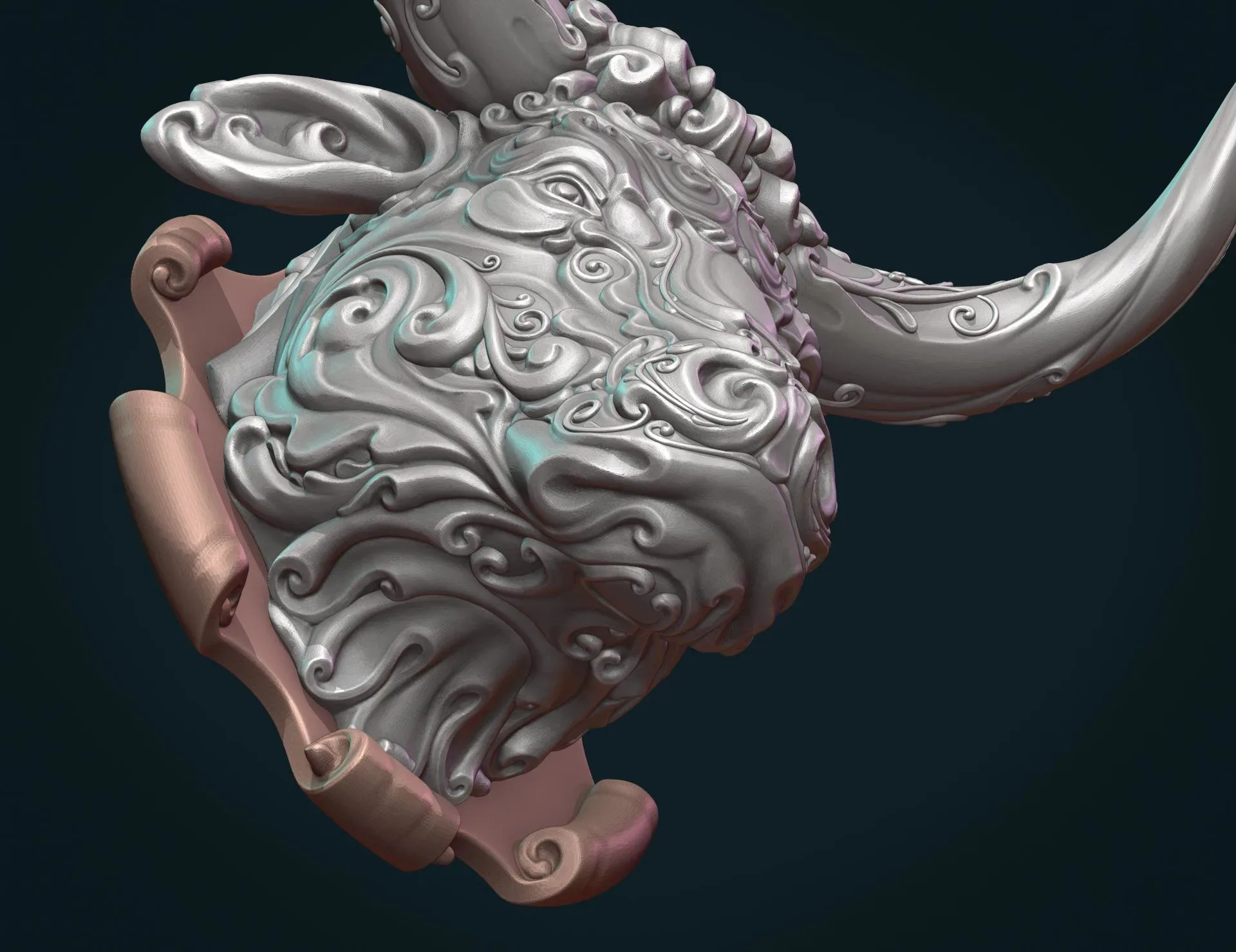 Ornate Bull Head - 3D Print Ready