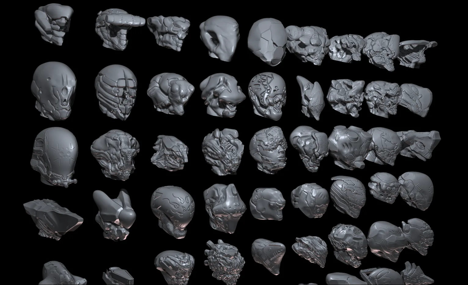 58 Mech/Horror Heads IMM-Brush For Zbrush 2021.6 - Includes OBJ and FBX Version