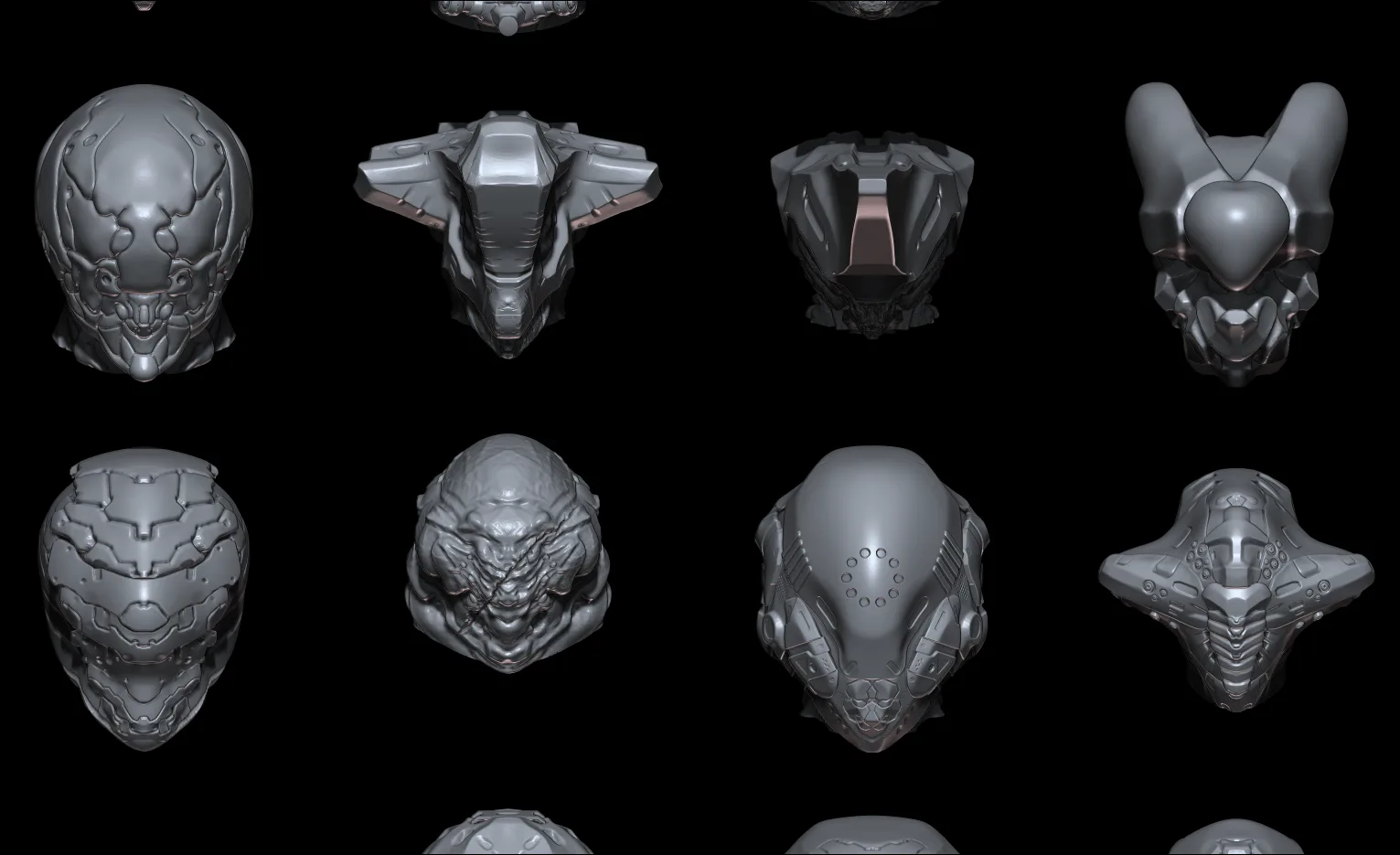 58 Mech/Horror Heads IMM-Brush For Zbrush 2021.6 - Includes OBJ and FBX Version