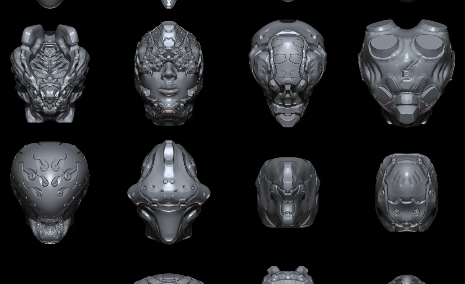 58 Mech/Horror Heads IMM-Brush For Zbrush 2021.6 - Includes OBJ and FBX Version