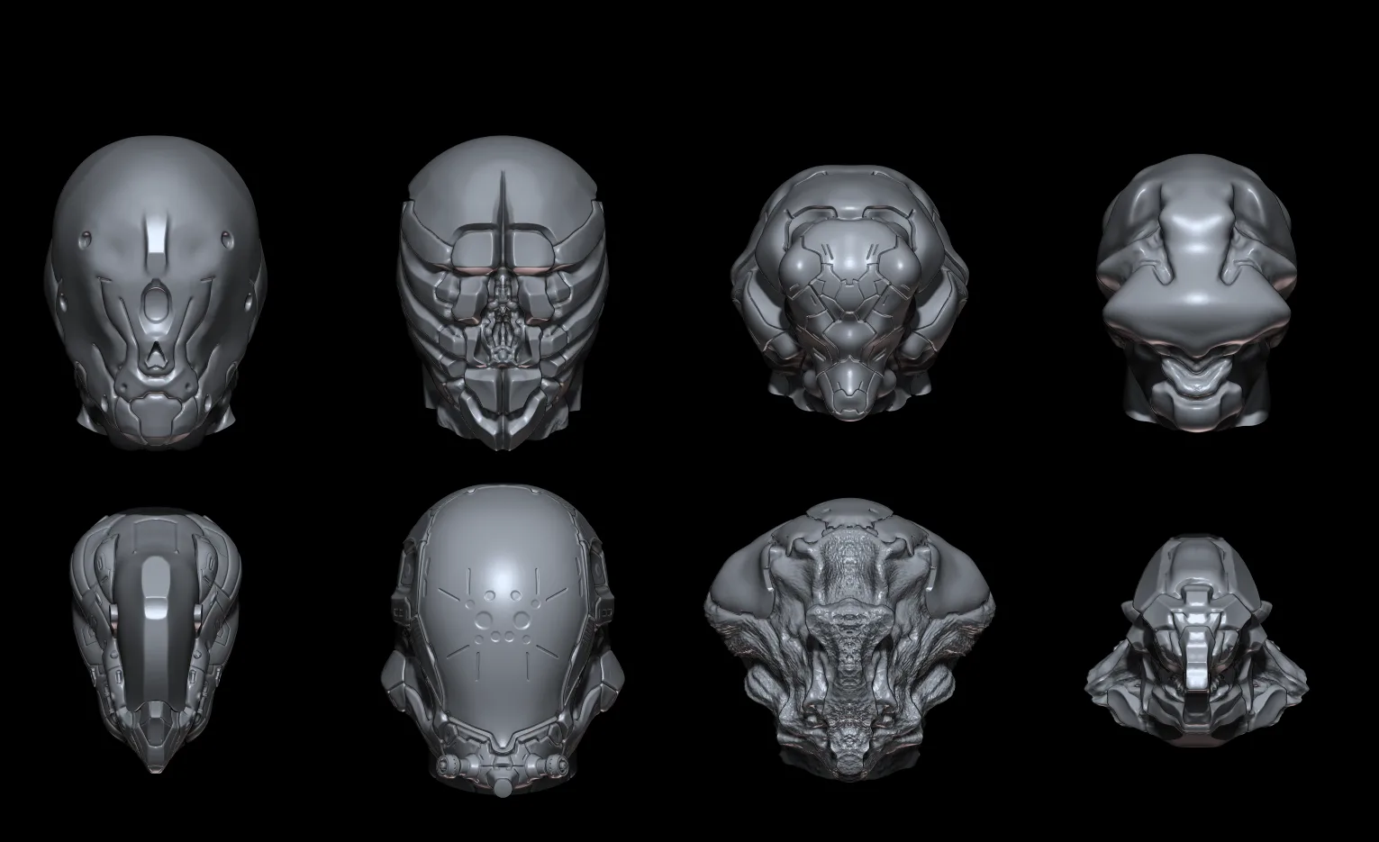 58 Mech/Horror Heads IMM-Brush For Zbrush 2021.6 - Includes OBJ and FBX Version