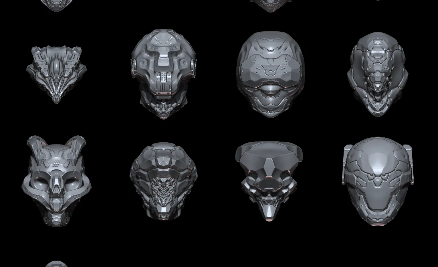 58 Mech/Horror Heads IMM-Brush For Zbrush 2021.6 - Includes OBJ and FBX Version