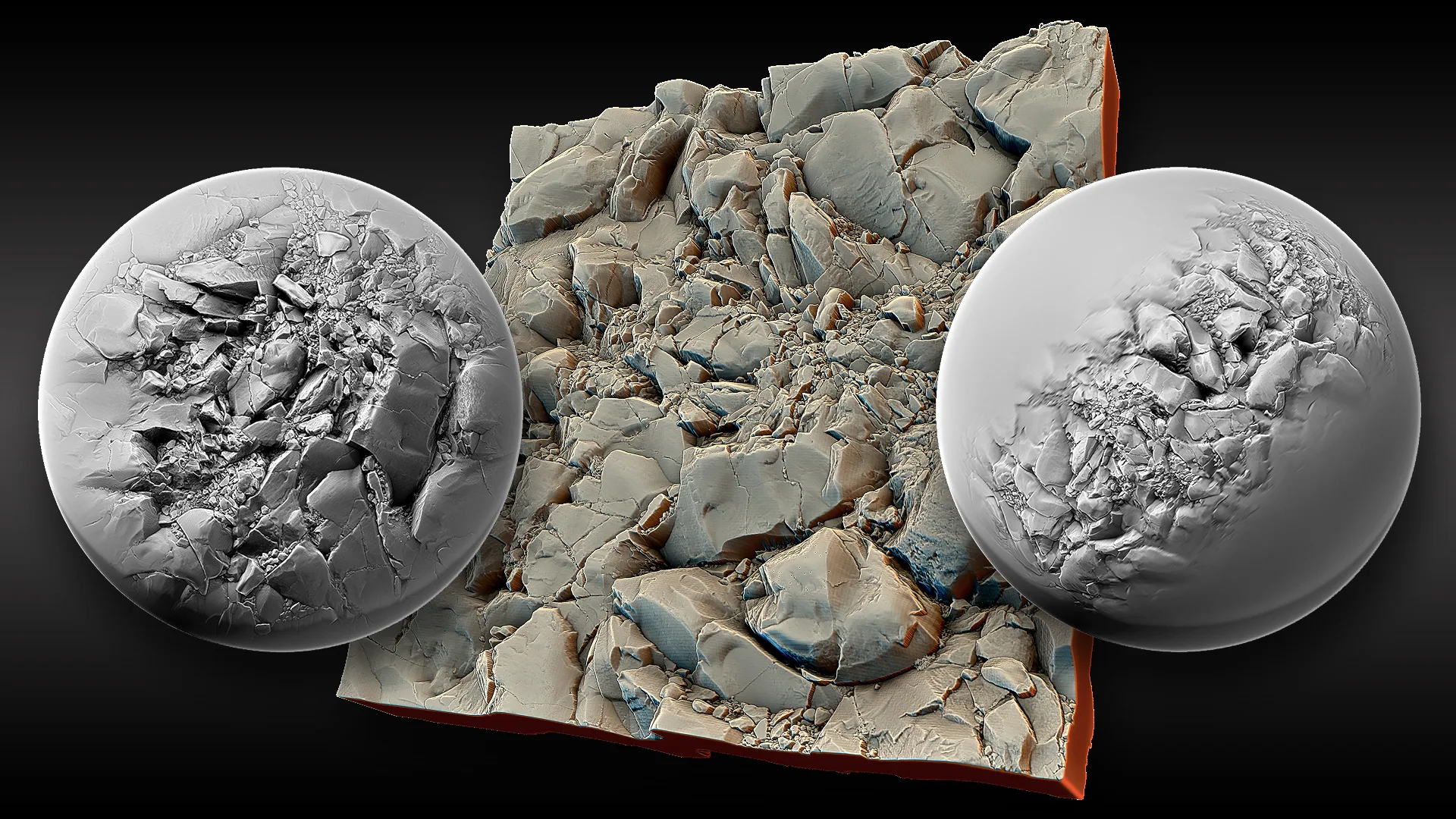 Ultra HQ Seamless Terrain / Rocks Sculpt brushes + Alpha/Height maps set Vol.4