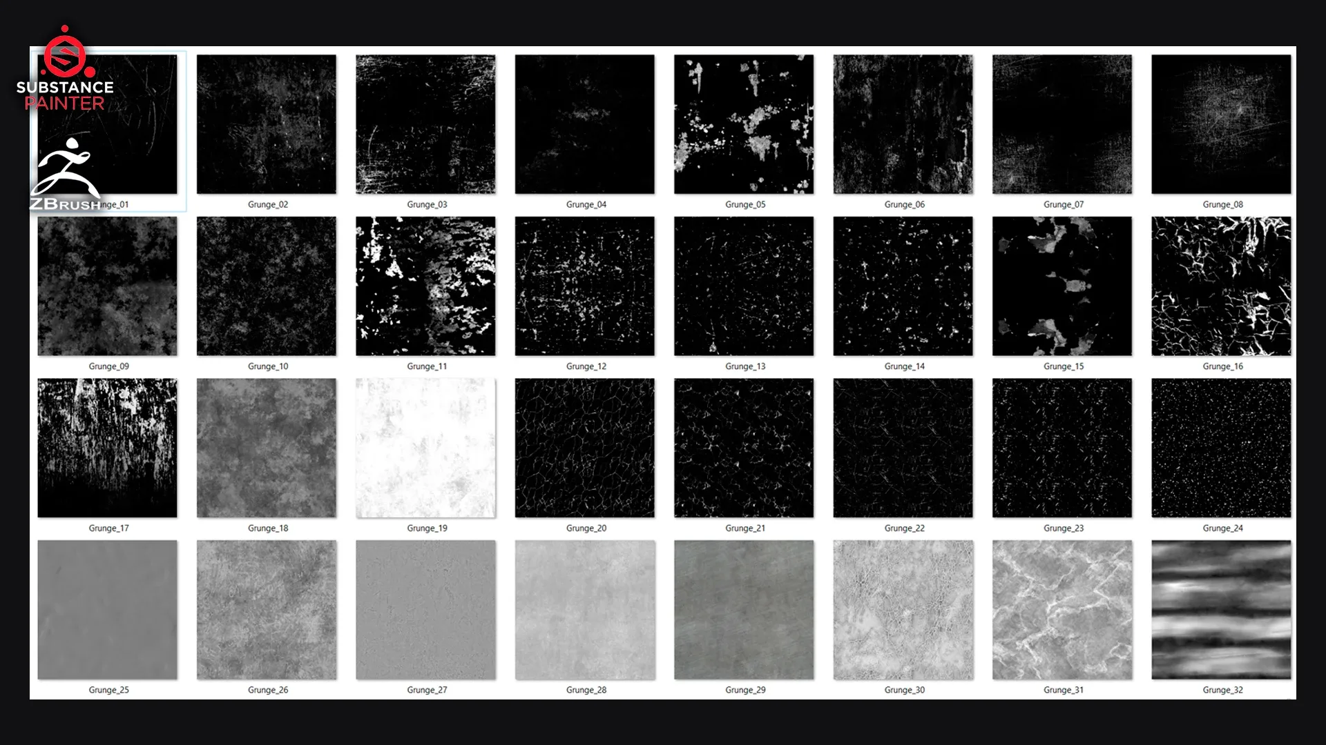 50 Grunge Alphas for Substance Painter, ZBrush