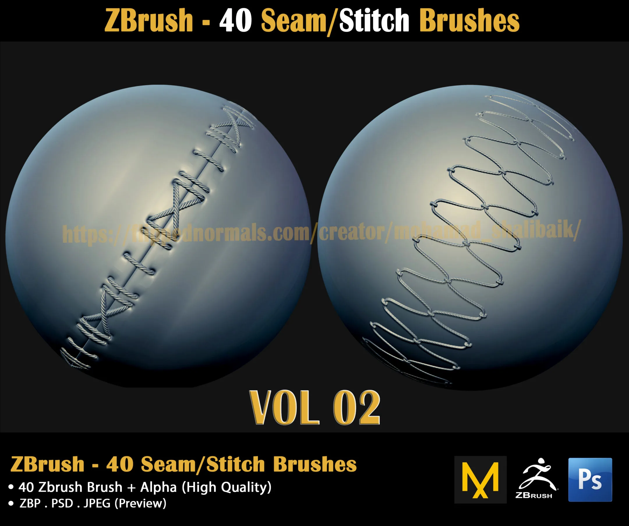 ZBrush - 40 Seam/Stitch Brushes (VOL 02)