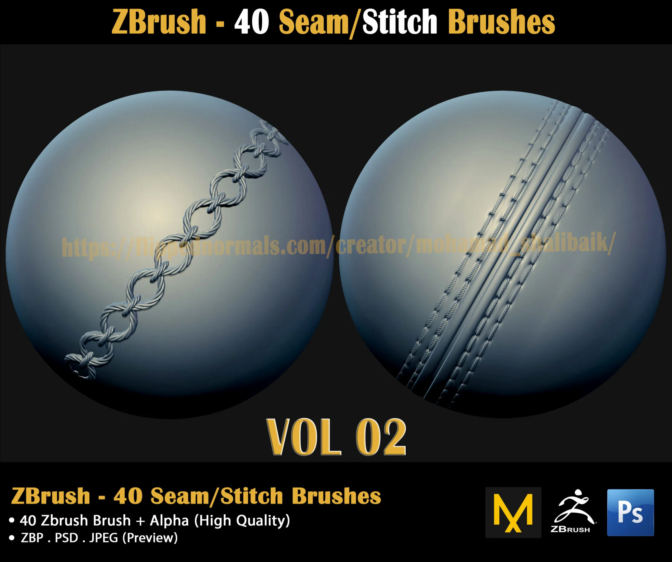 ZBrush - 40 Seam/Stitch Brushes (VOL 02)