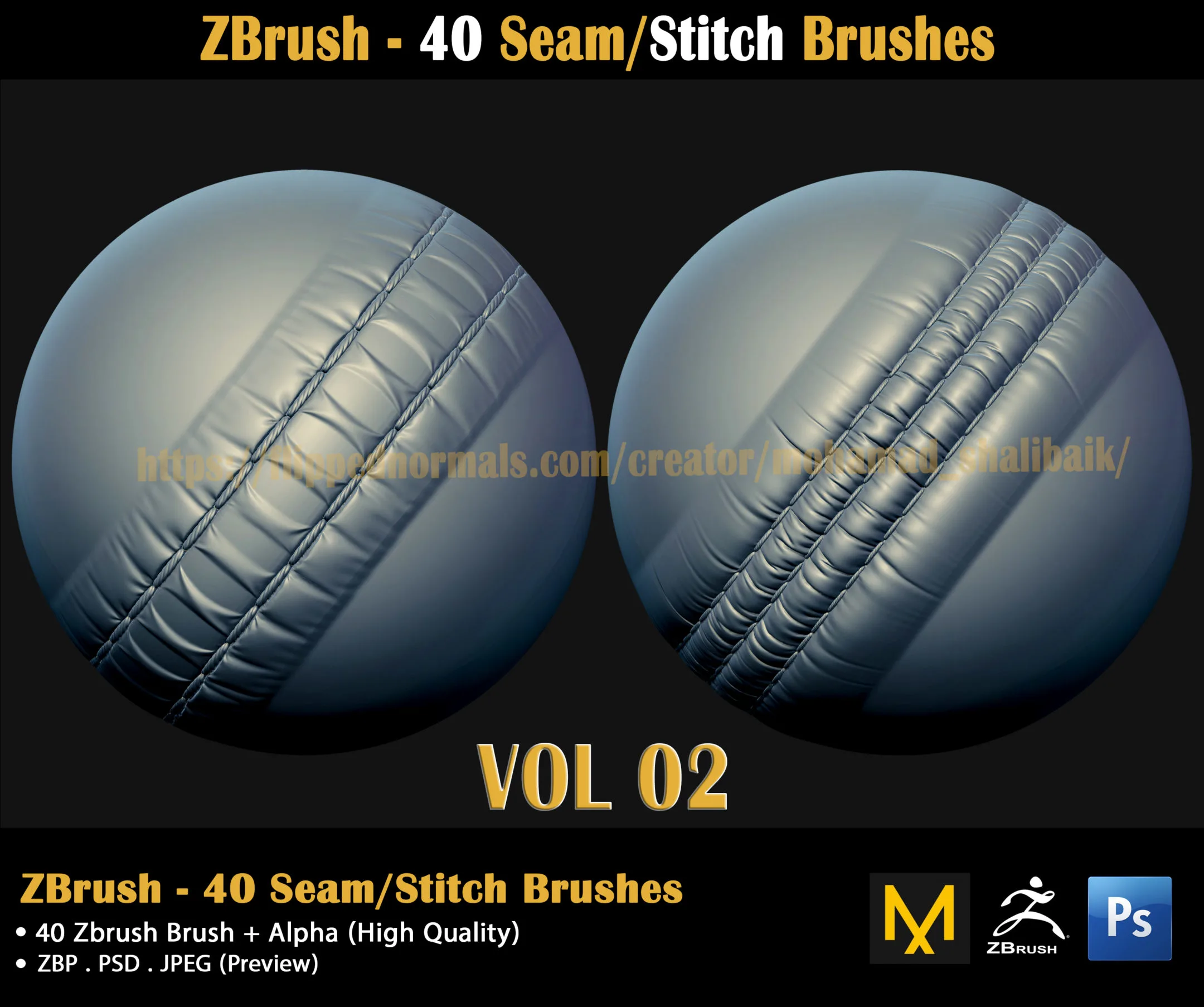 ZBrush - 40 Seam/Stitch Brushes (VOL 02)