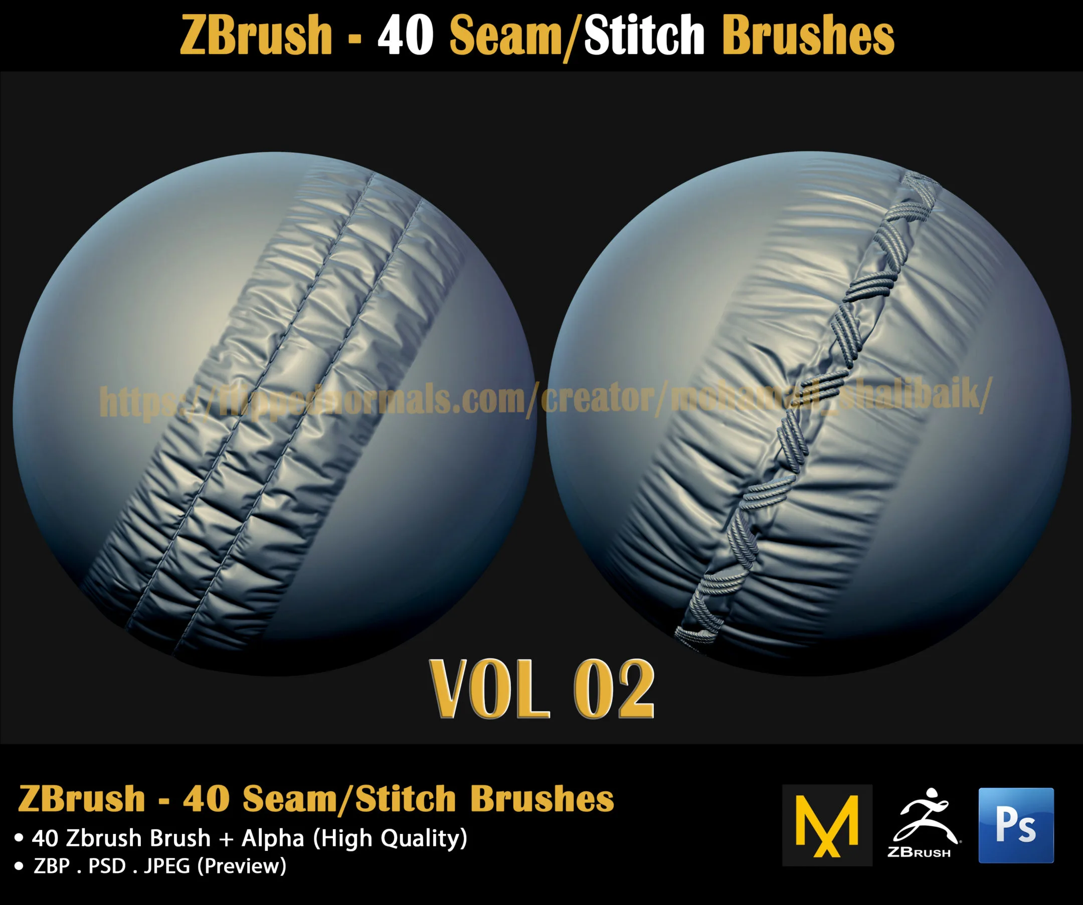 ZBrush - 40 Seam/Stitch Brushes (VOL 02)