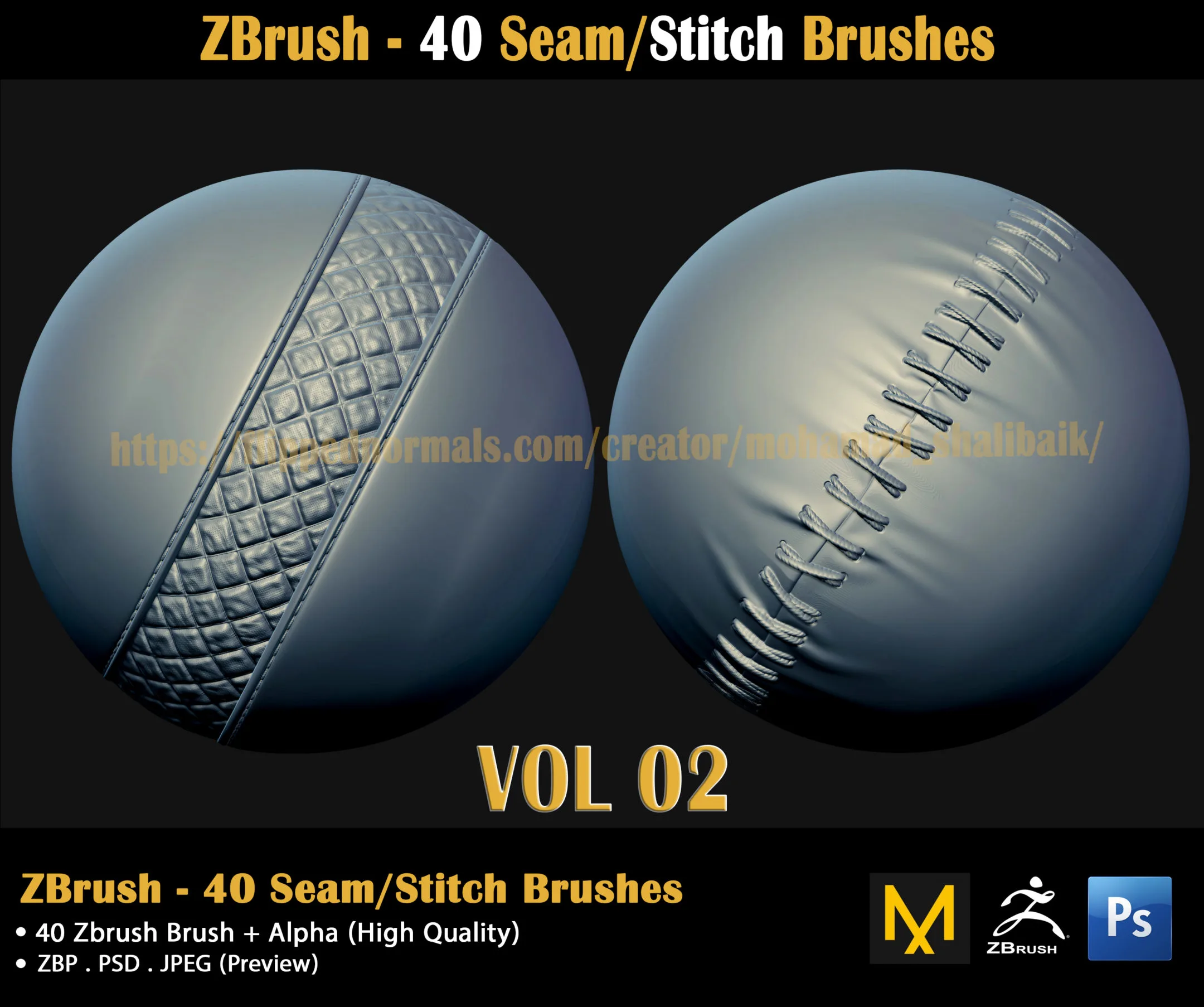 ZBrush - 40 Seam/Stitch Brushes (VOL 02)