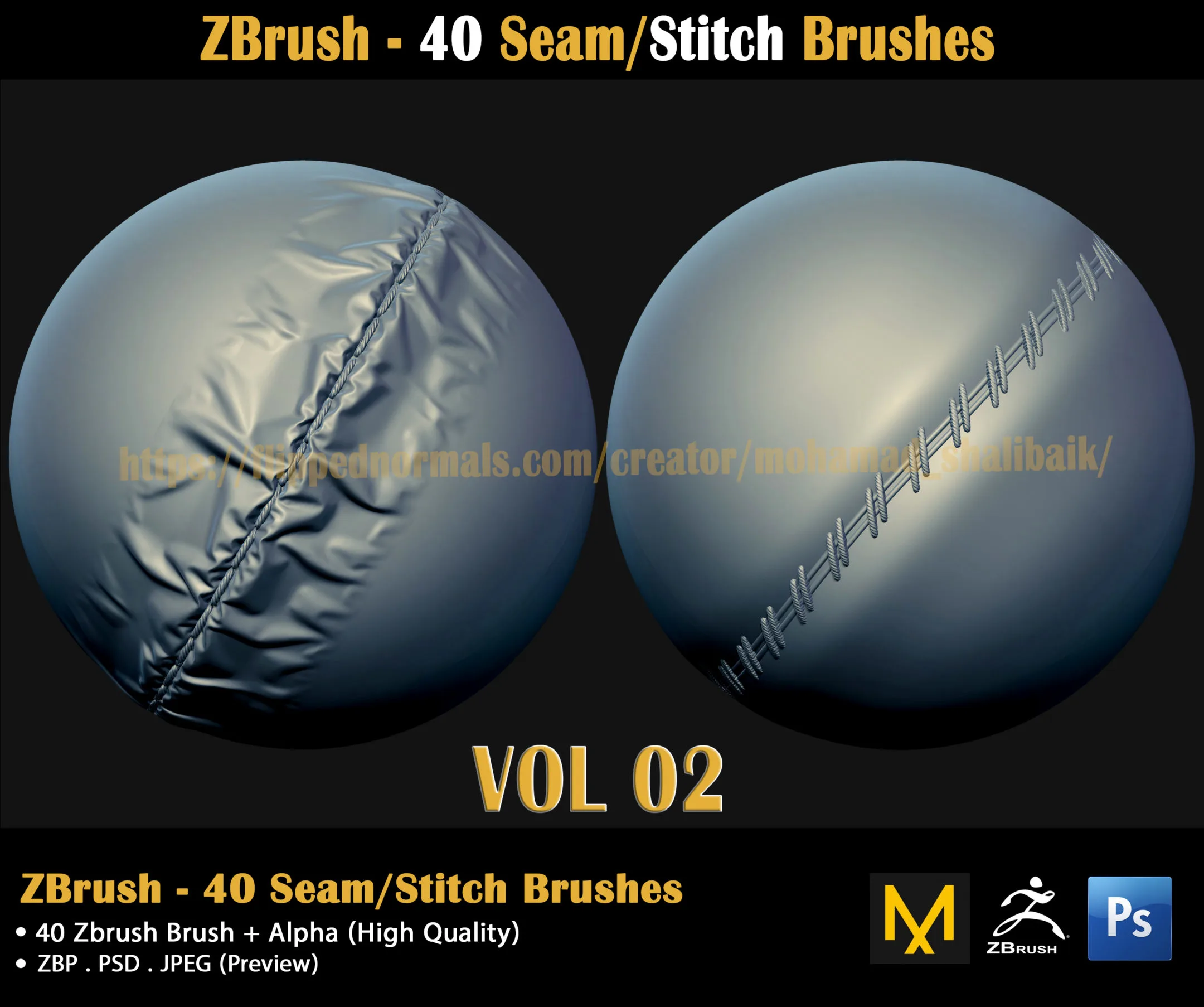 ZBrush - 40 Seam/Stitch Brushes (VOL 02)