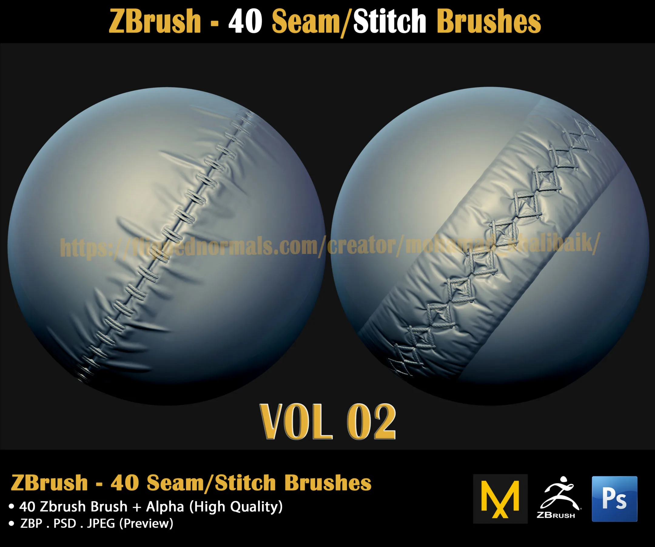 ZBrush - 40 Seam/Stitch Brushes (VOL 02)