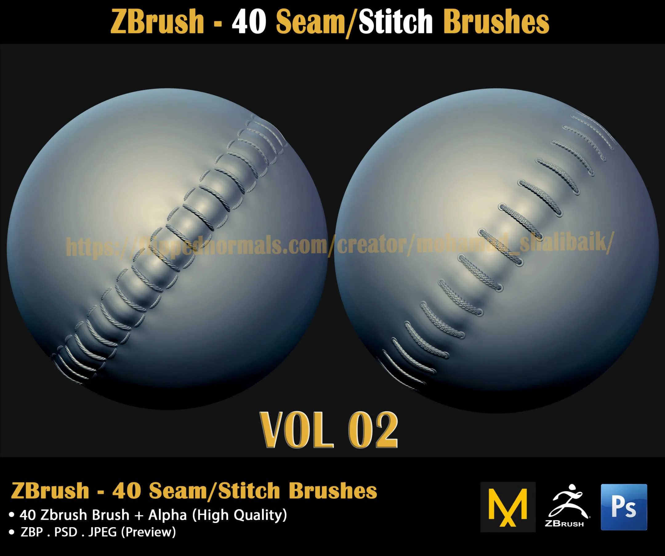 ZBrush - 40 Seam/Stitch Brushes (VOL 02)