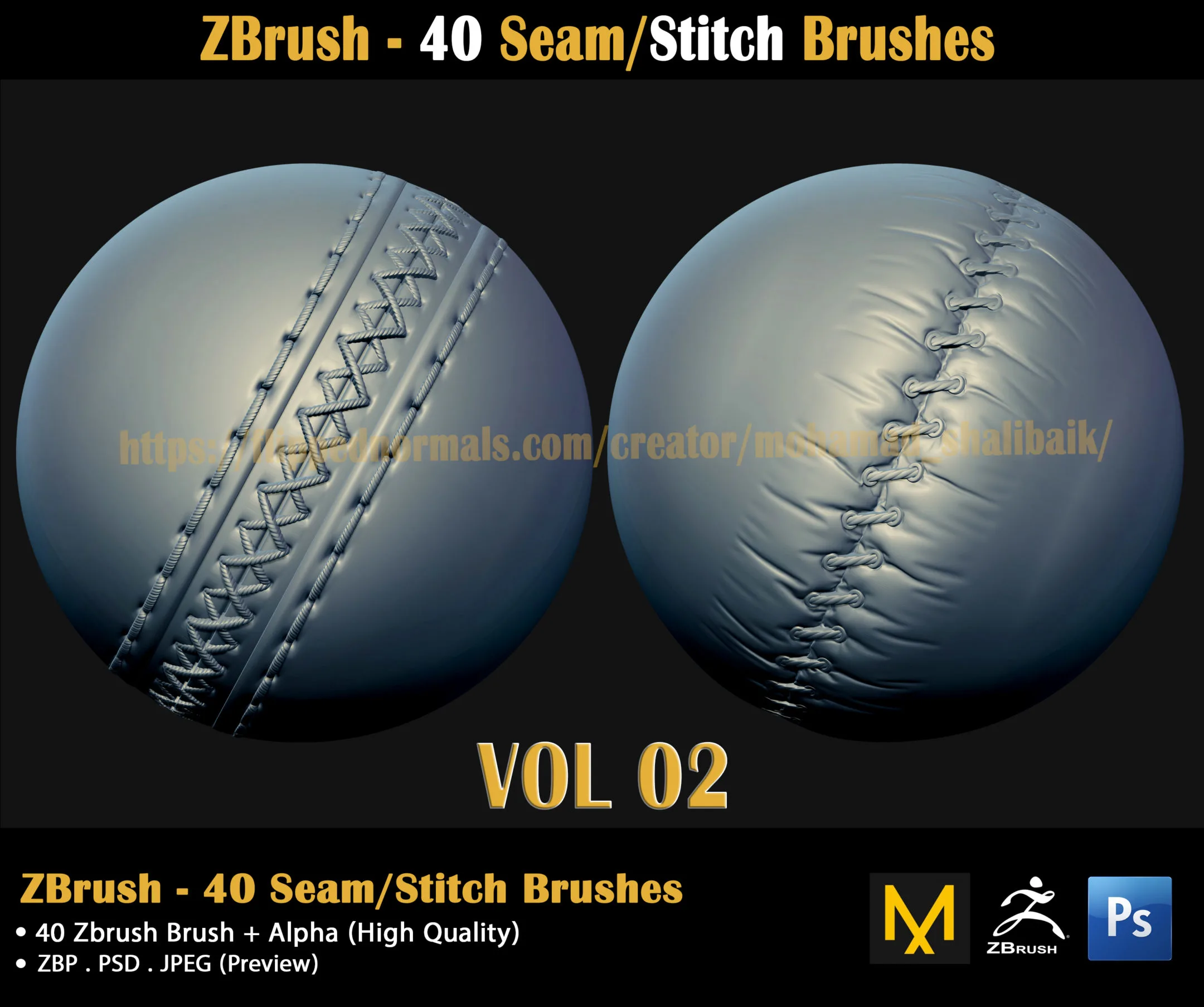 ZBrush - 40 Seam/Stitch Brushes (VOL 02)