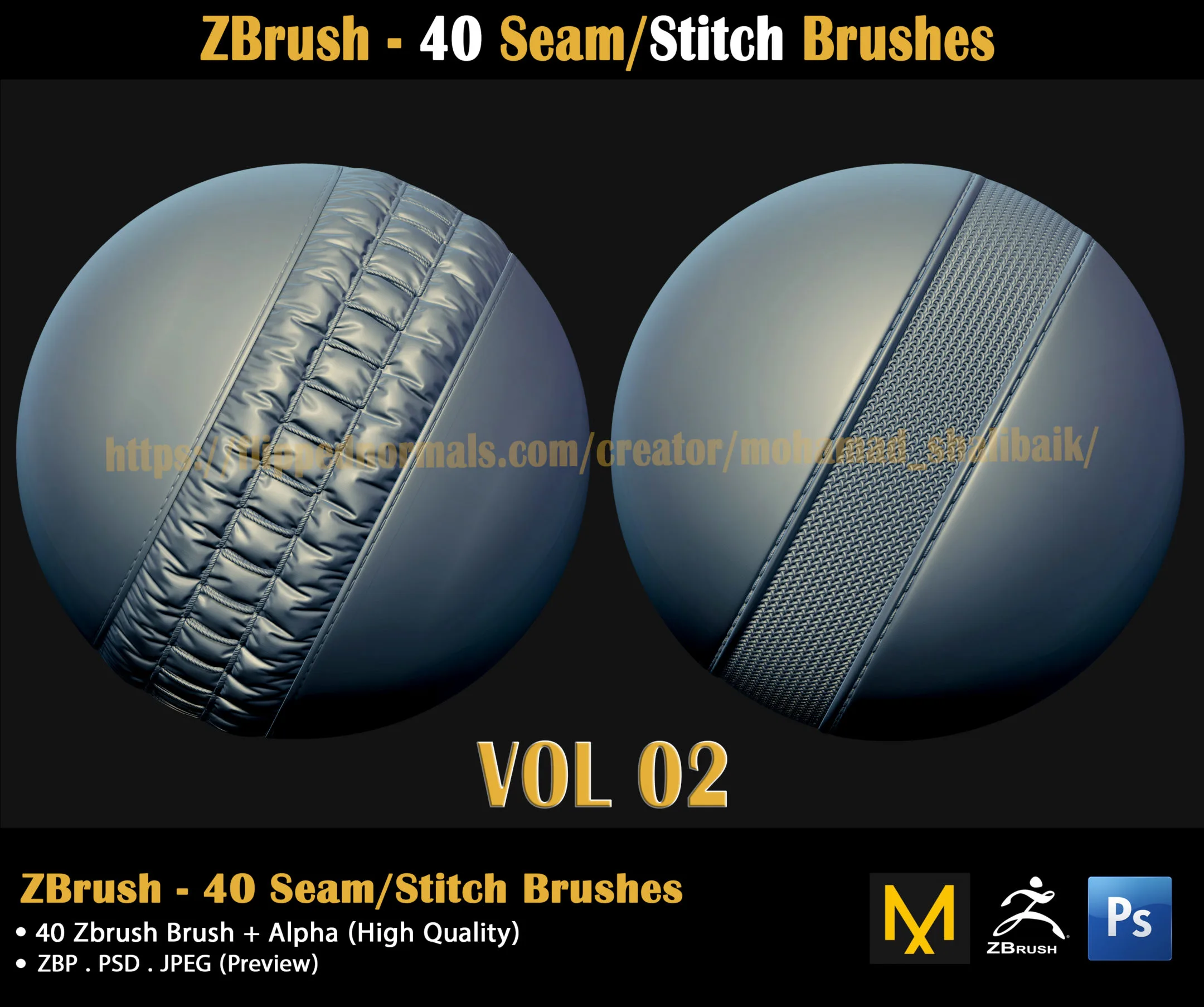 ZBrush - 40 Seam/Stitch Brushes (VOL 02)