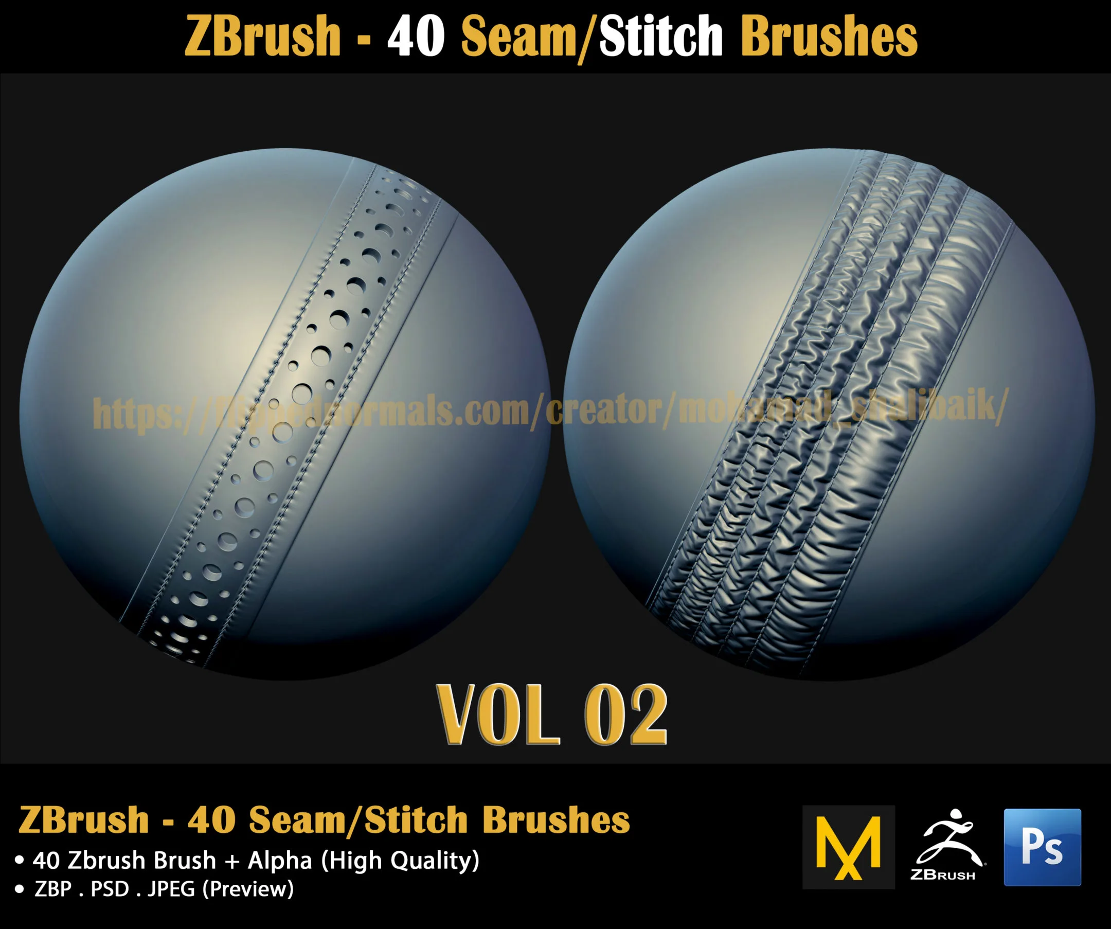 ZBrush - 40 Seam/Stitch Brushes (VOL 02)