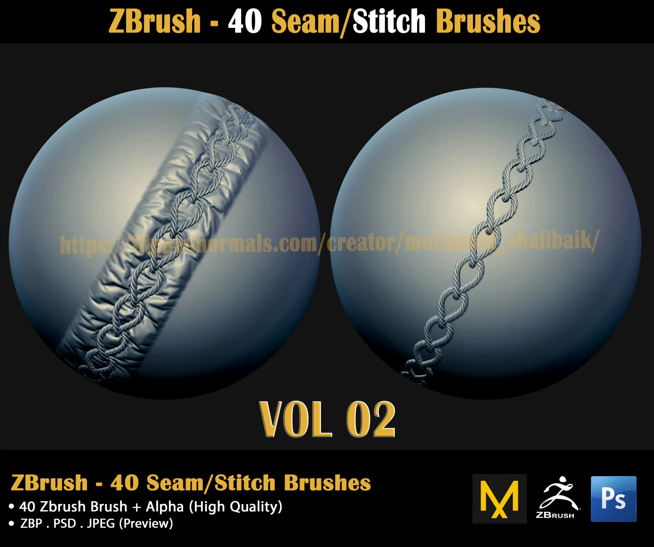 ZBrush - 40 Seam/Stitch Brushes (VOL 02)