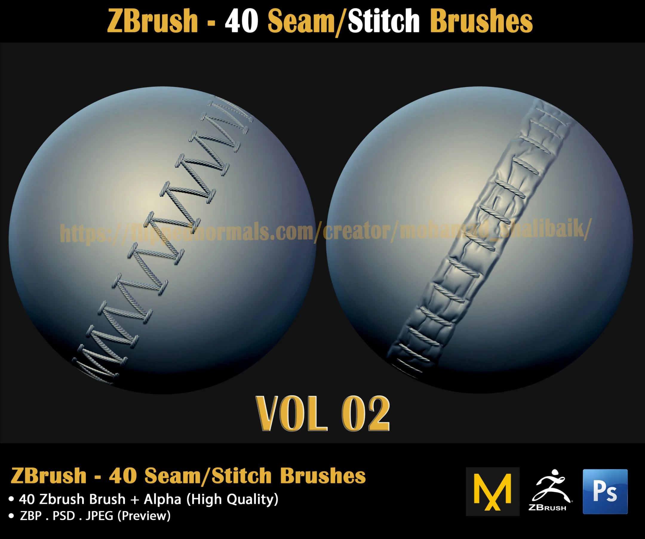 ZBrush - 40 Seam/Stitch Brushes (VOL 02)