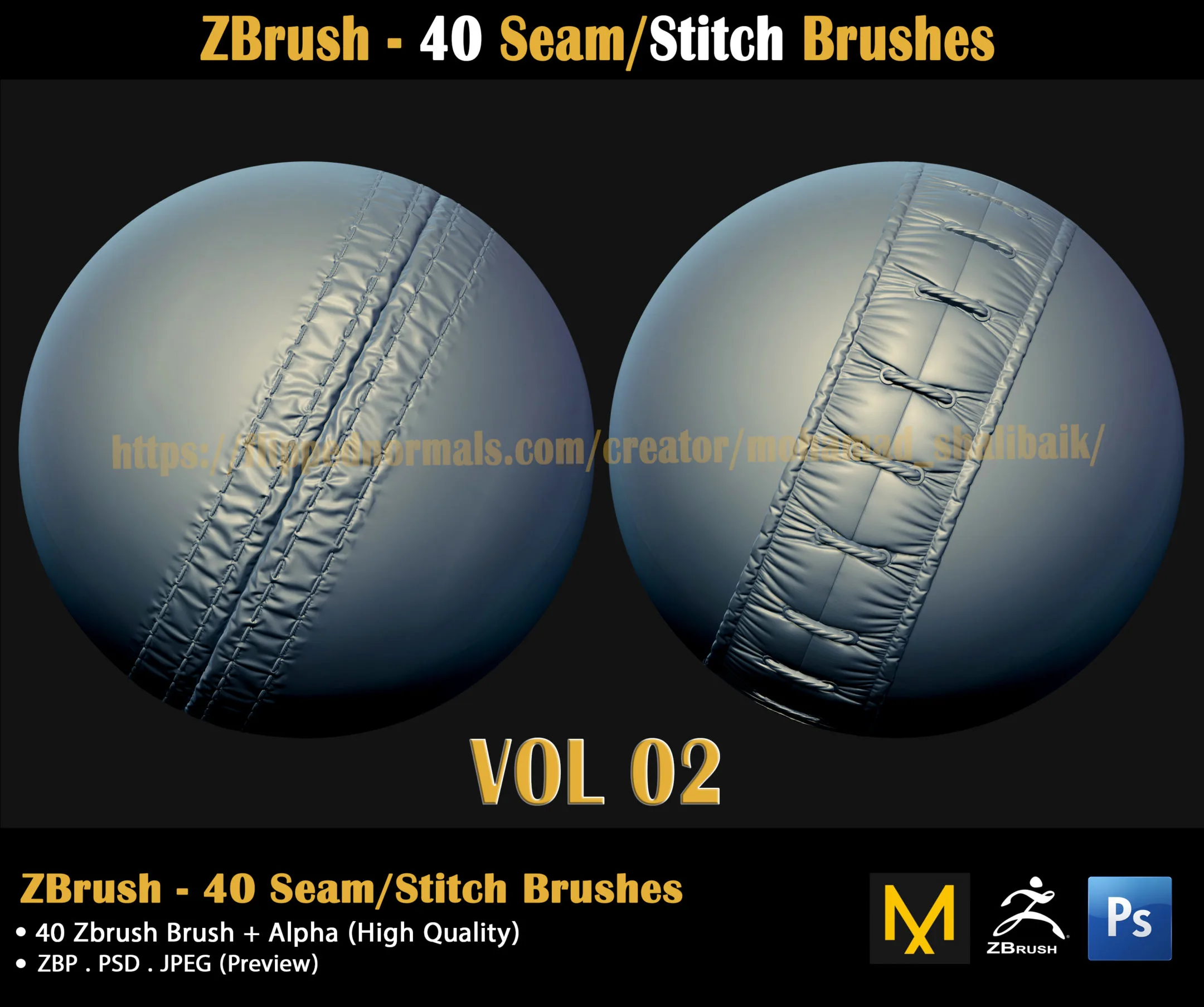 ZBrush - 40 Seam/Stitch Brushes (VOL 02)