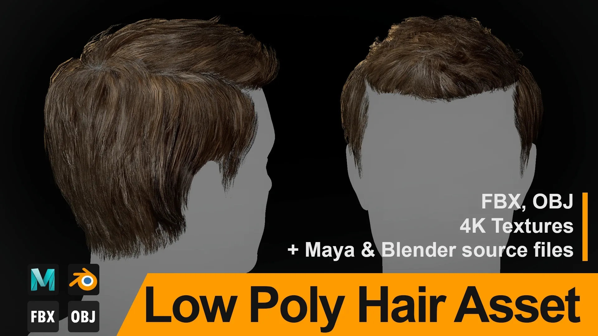 Low Poly Hair Asset "Jacob" - FBX/OBJ + Maya, Blender source file, 4K Textures