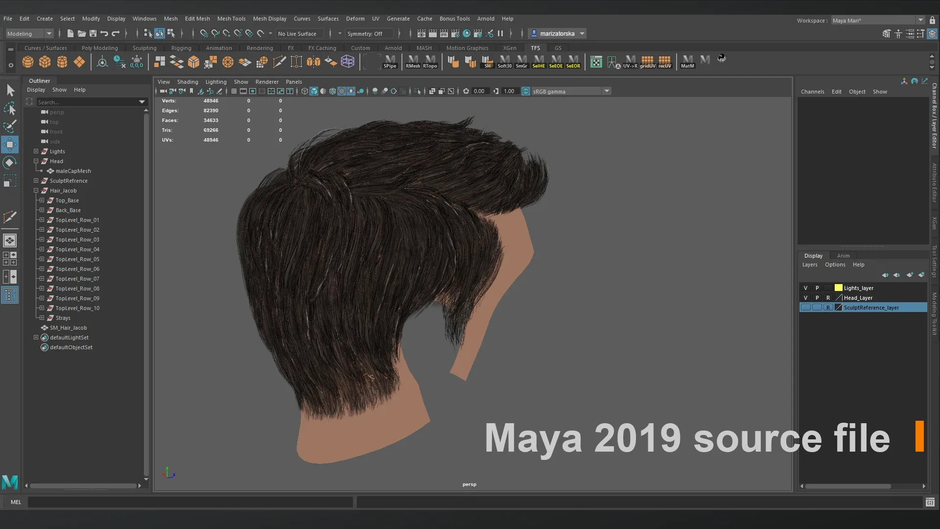 Low Poly Hair Asset "Jacob" - FBX/OBJ + Maya, Blender source file, 4K Textures