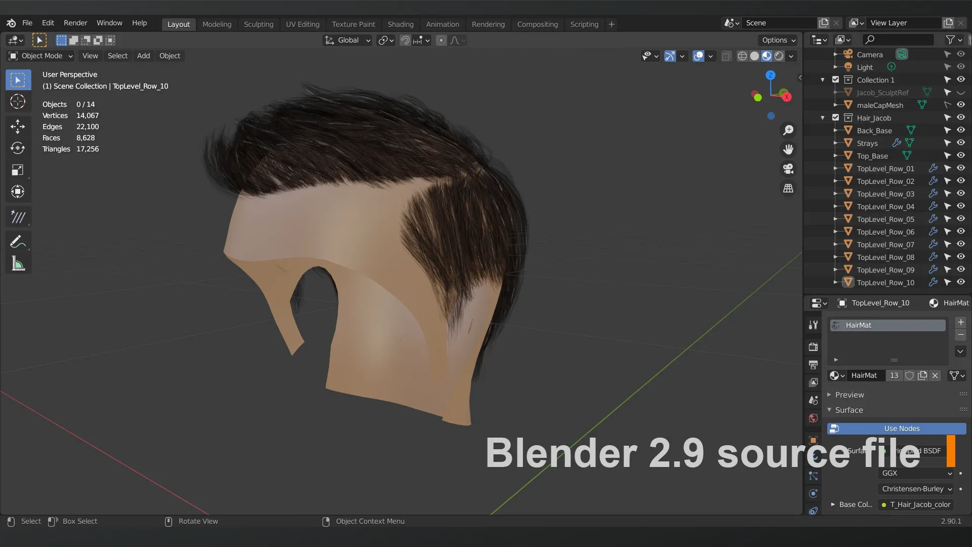 Low Poly Hair Asset "Jacob" - FBX/OBJ + Maya, Blender source file, 4K Textures