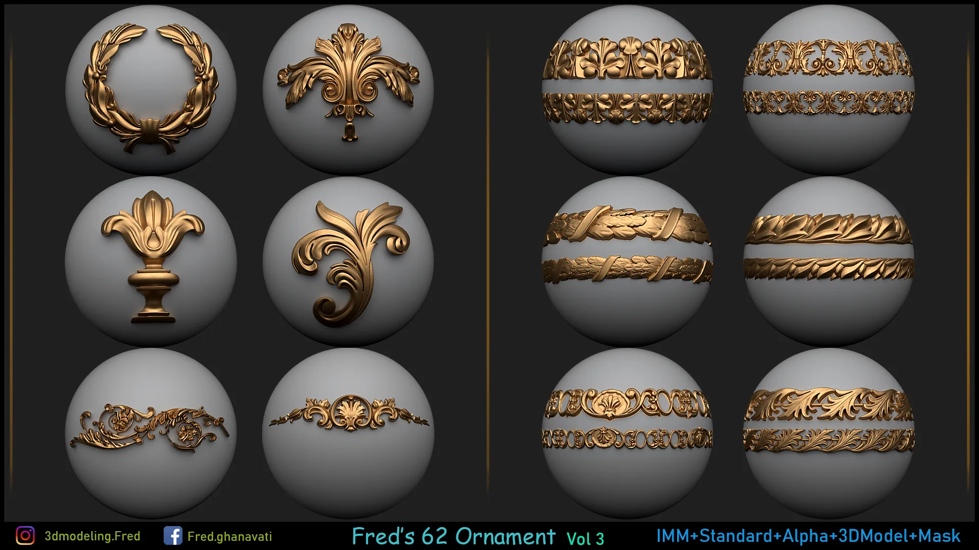 62 Ornament Brushes & 3D Models & Alphas Volume 3