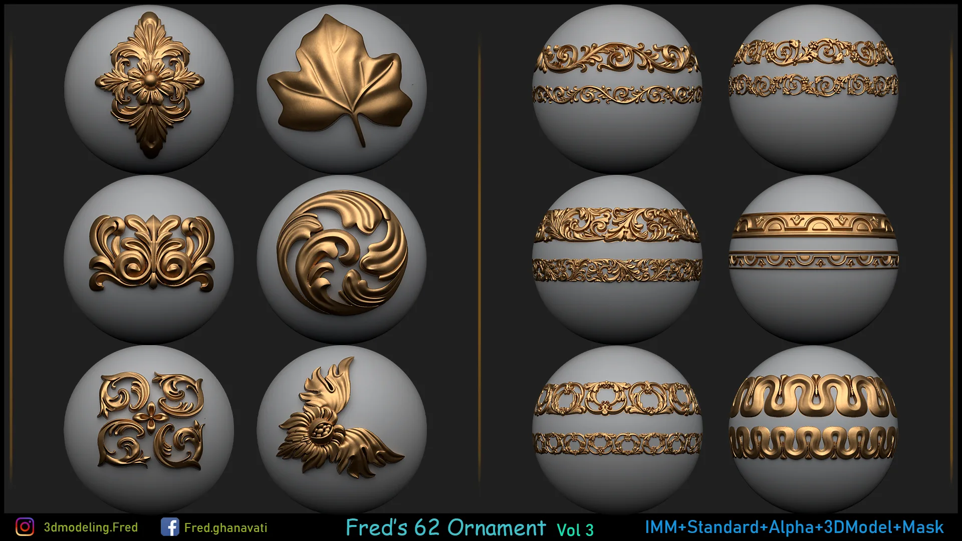 62 Ornament Brushes & 3D Models & Alphas Volume 3