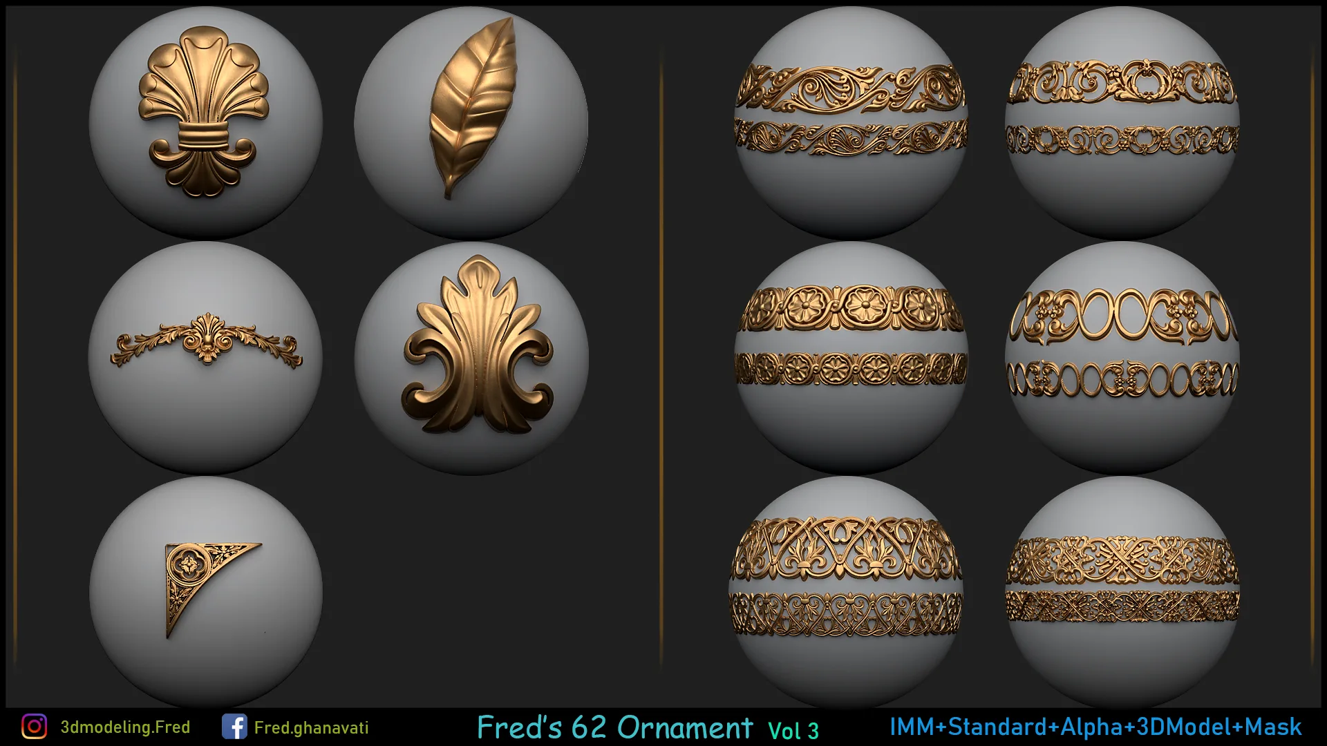 62 Ornament Brushes & 3D Models & Alphas Volume 3