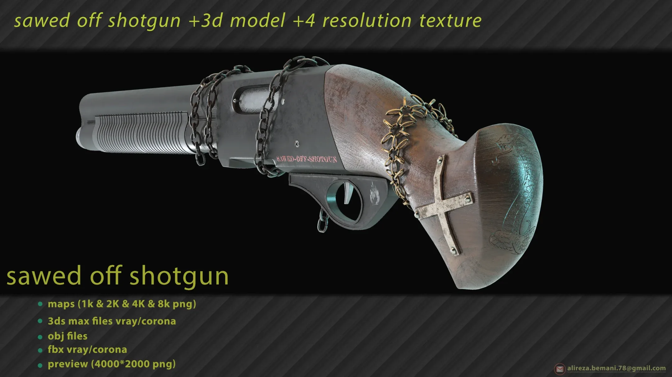 Sawed Off Shotgun + 4 textures resolutions