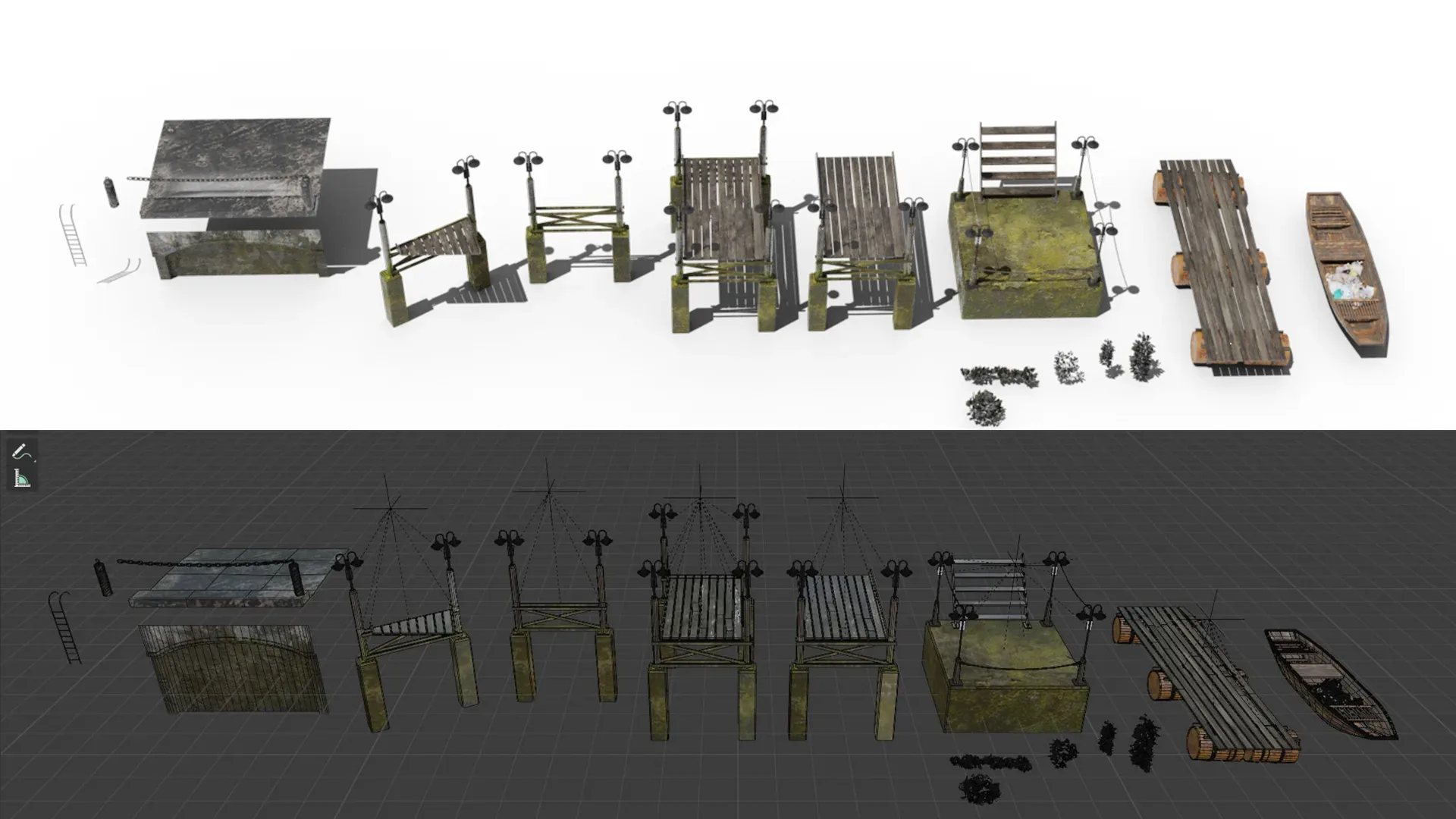 Boardwalk Pier Jetty Floating Dock Kitbash for River Mooring - Blender