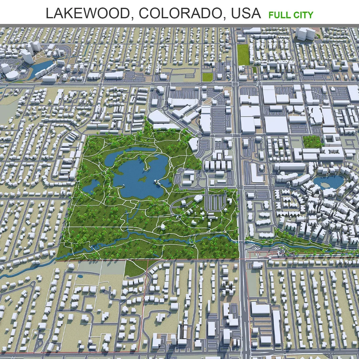 Lakewood city Colorado USA 3d model 30km