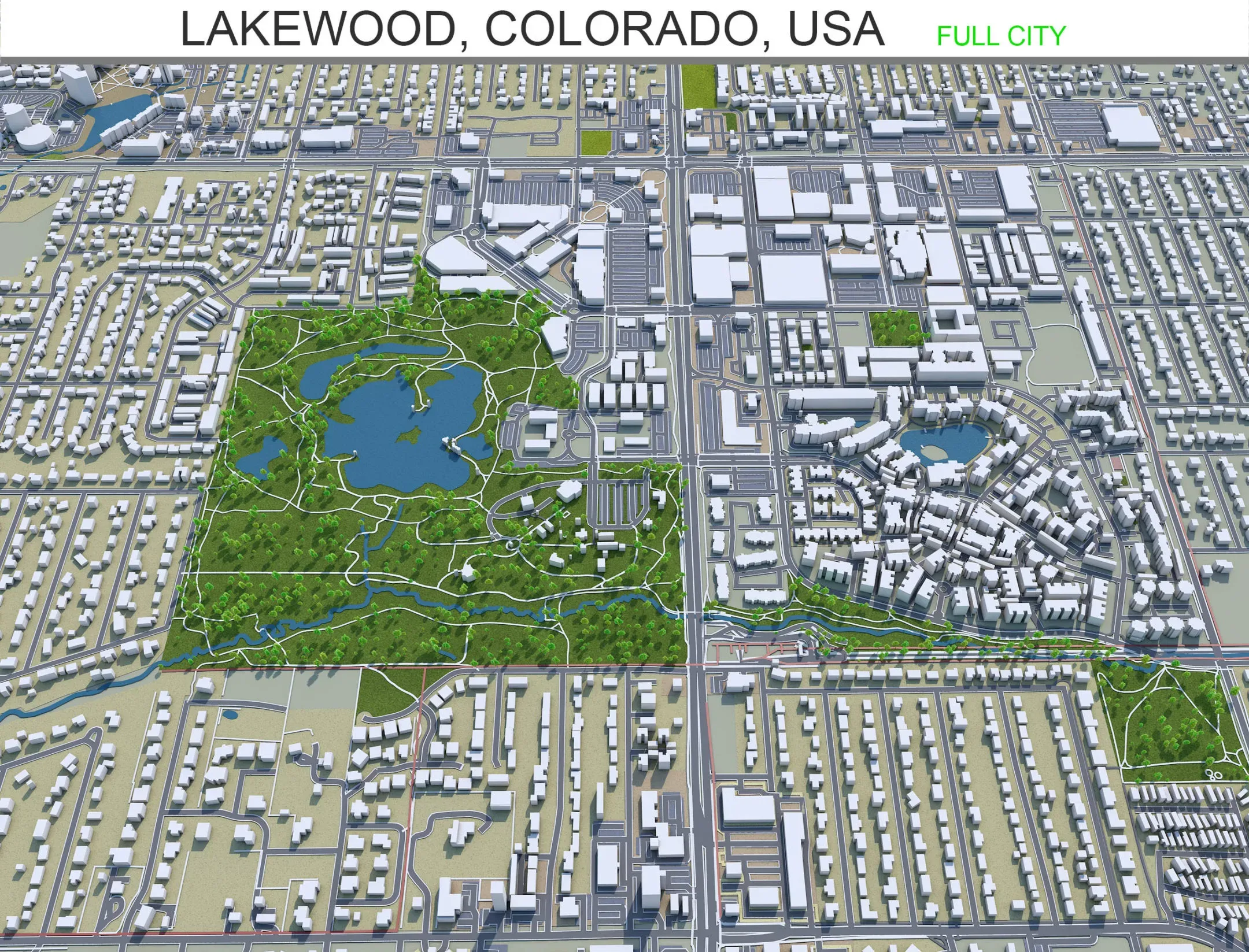 Lakewood city Colorado USA 3d model 30km