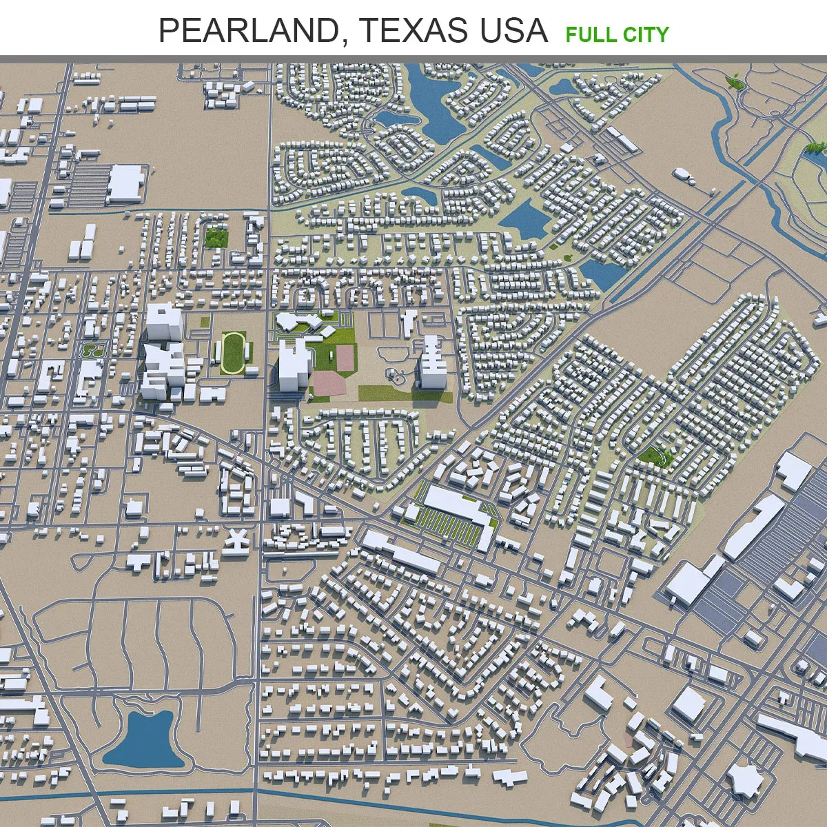 Pearland city Texas USA 3d model 30km