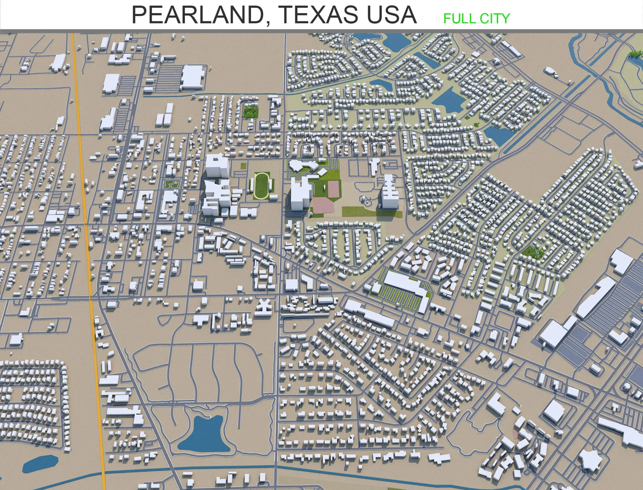 Pearland city Texas USA 3d model 30km