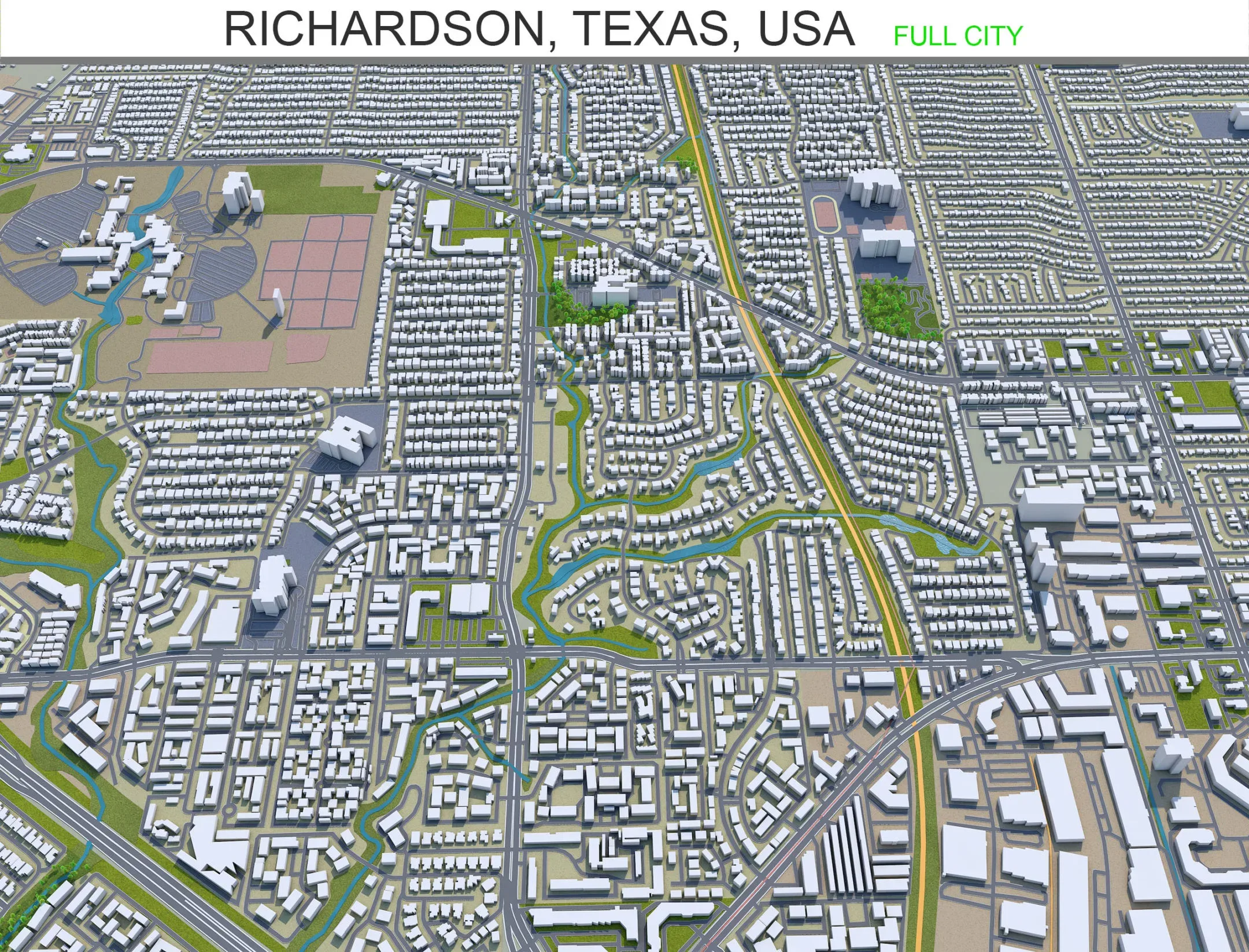 Richardson city Texas USA 3d model 25km