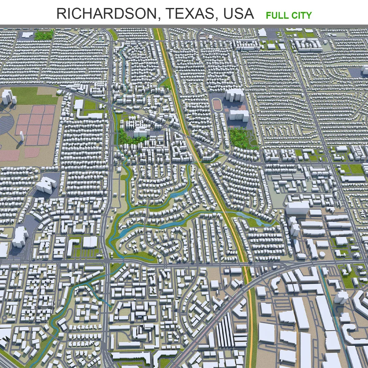 Richardson city Texas USA 3d model 25km