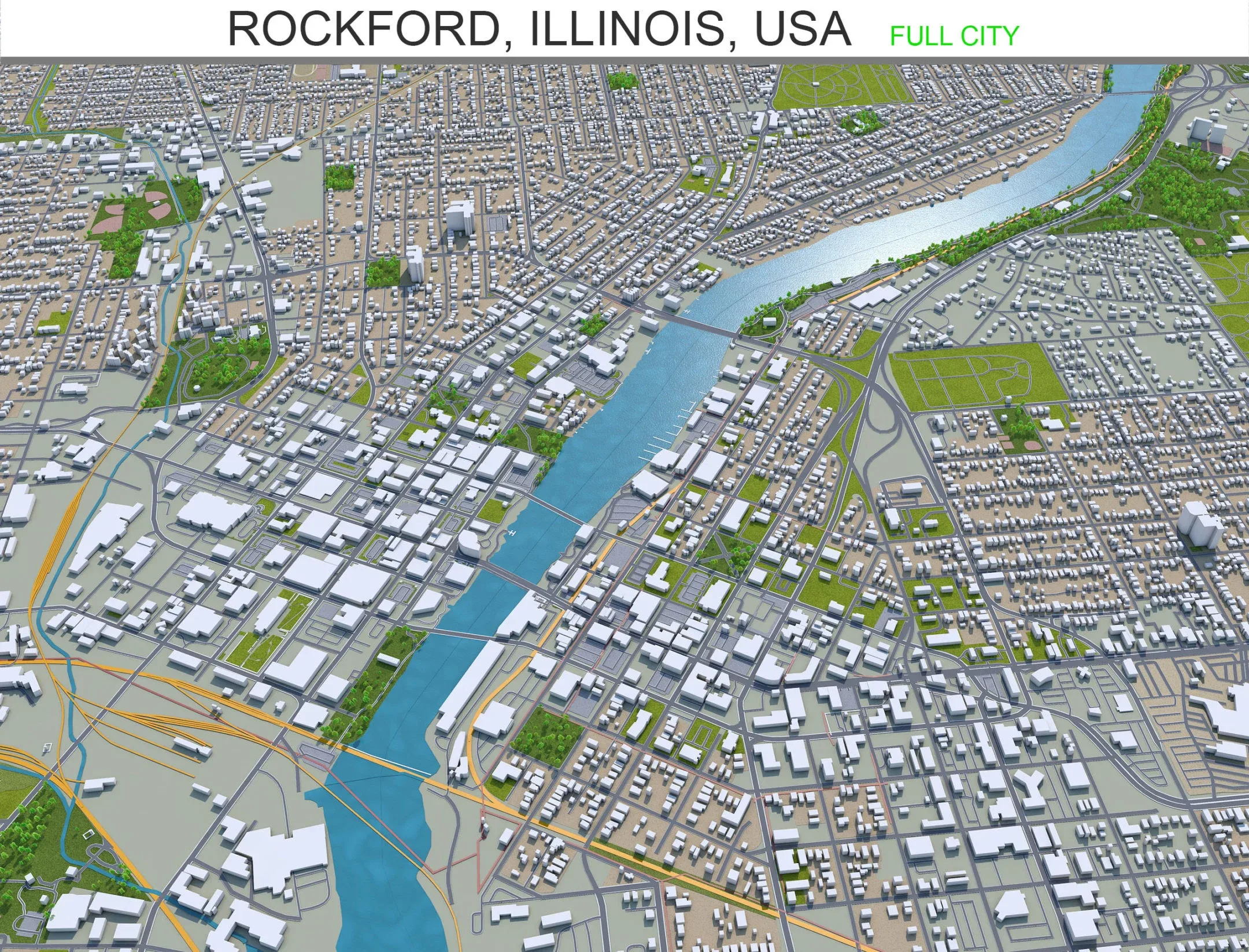 Rockford city Illinois USA 3d model 35km