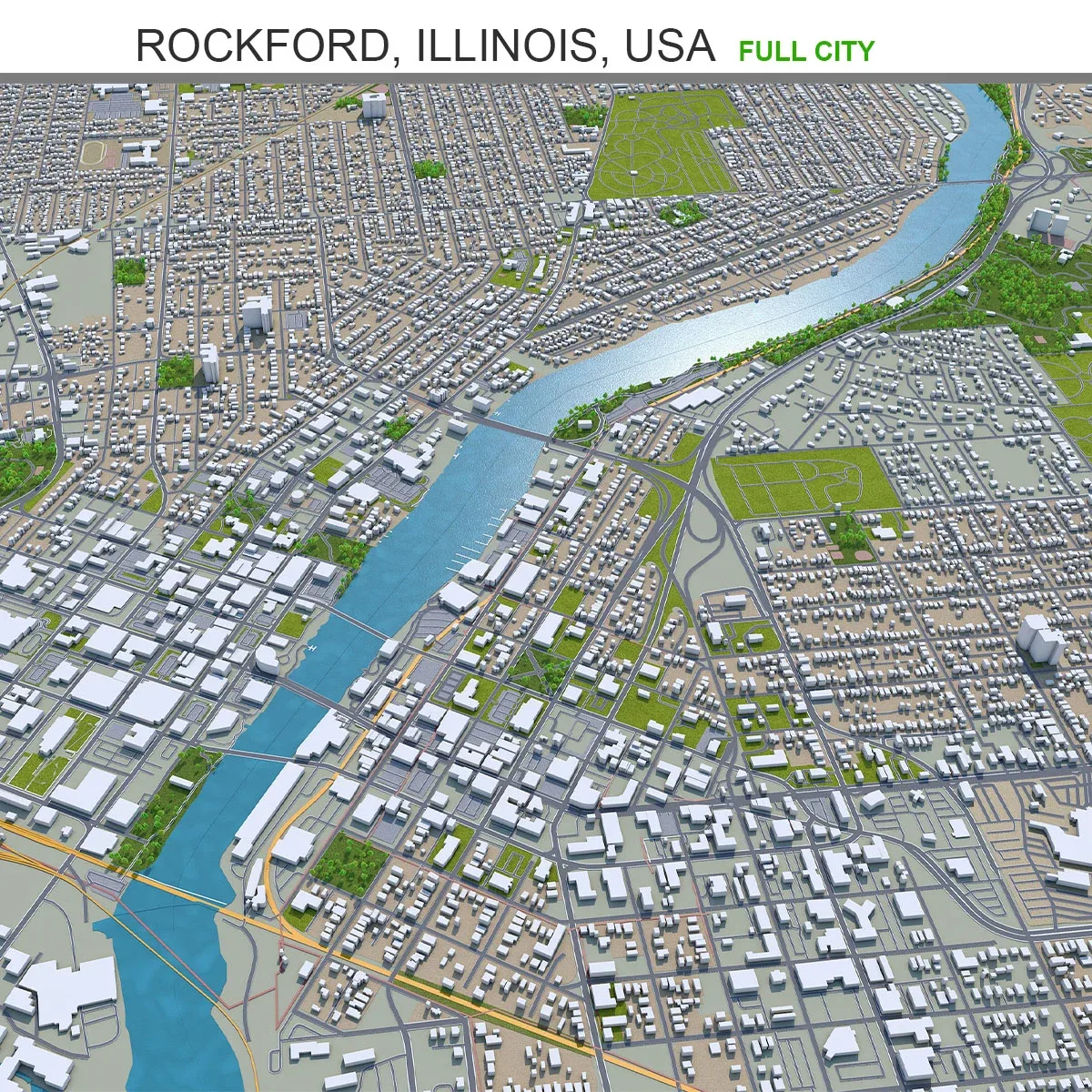 Rockford city Illinois USA 3d model 35km