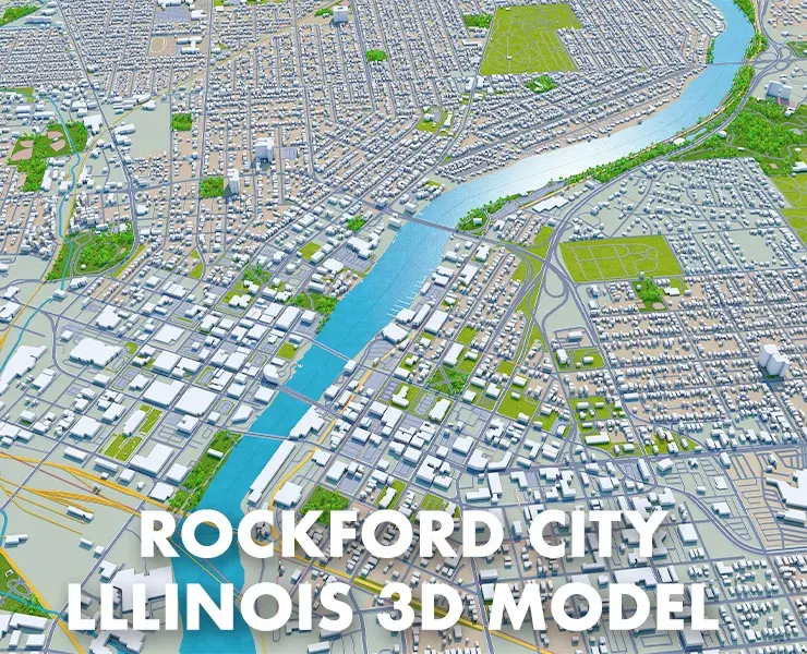 Rockford city Illinois USA 3d model 35km