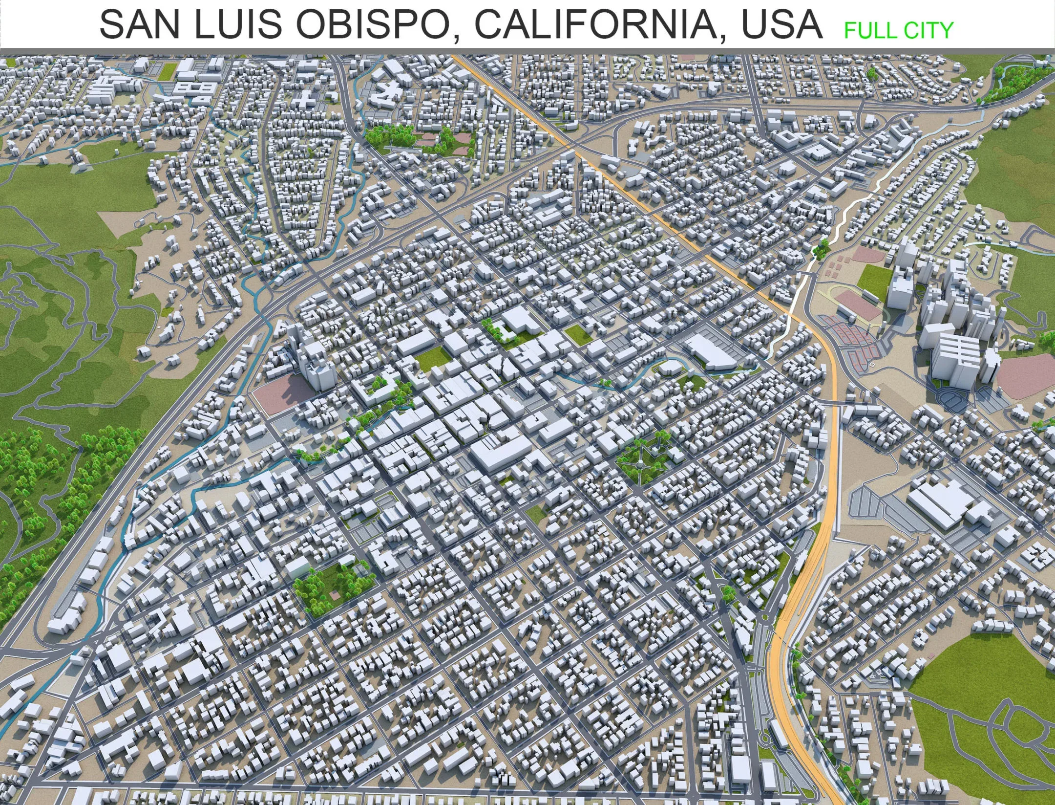 San Luis Obispo city California USA 3d model 20km