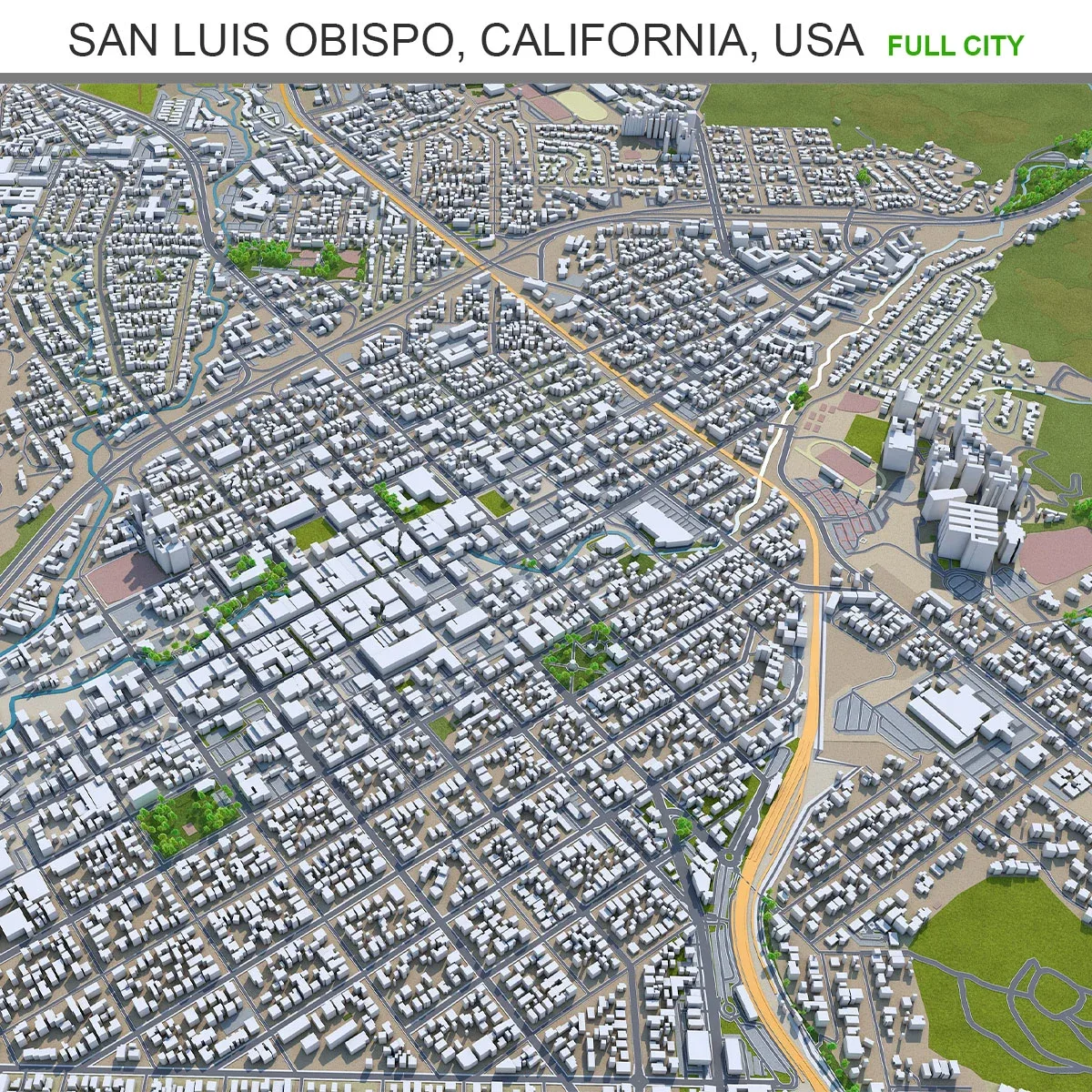 San Luis Obispo city California USA 3d model 20km