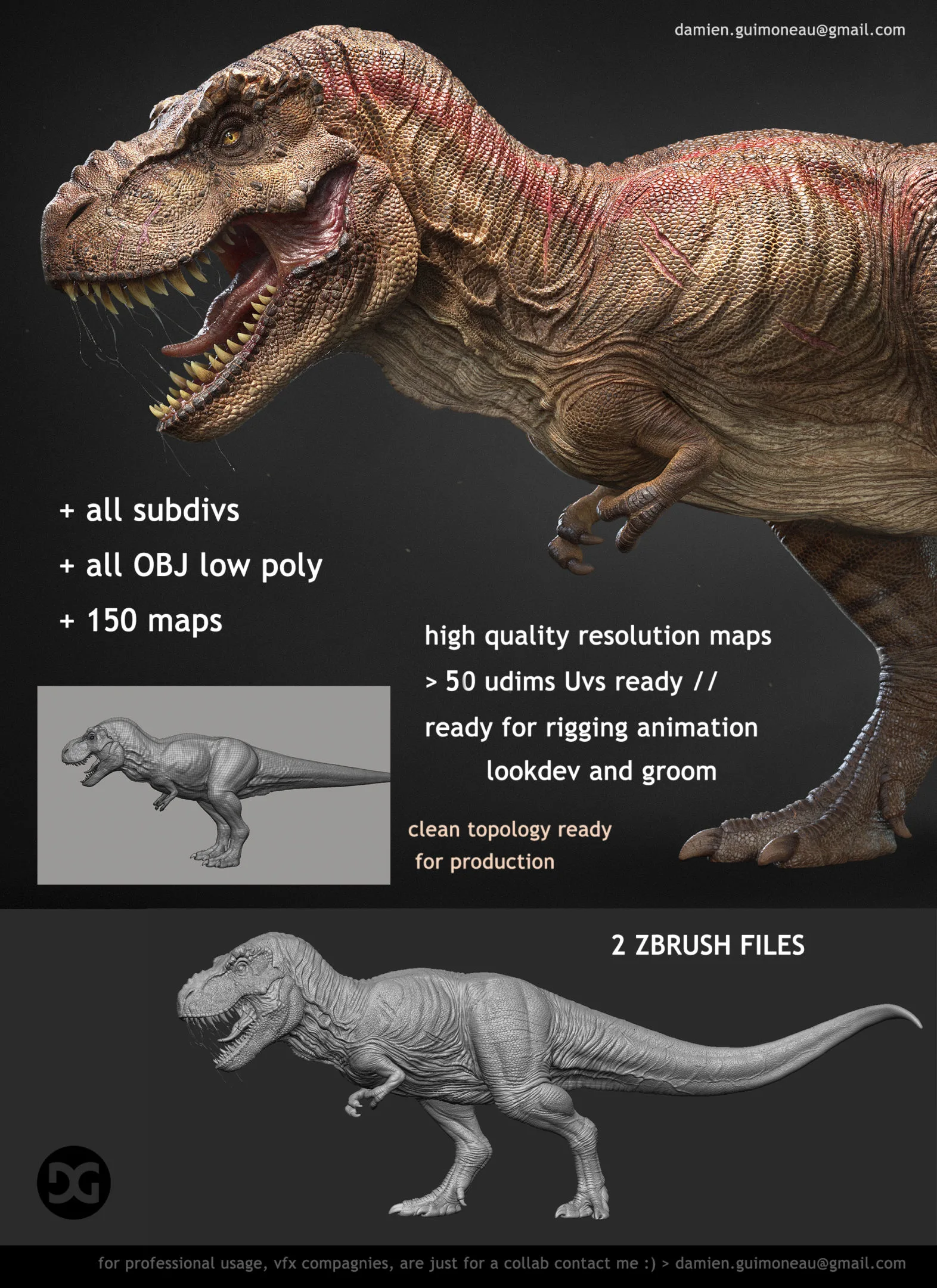 TREX - MODELS + 2 ZBRUSH FILES + TEXTURES