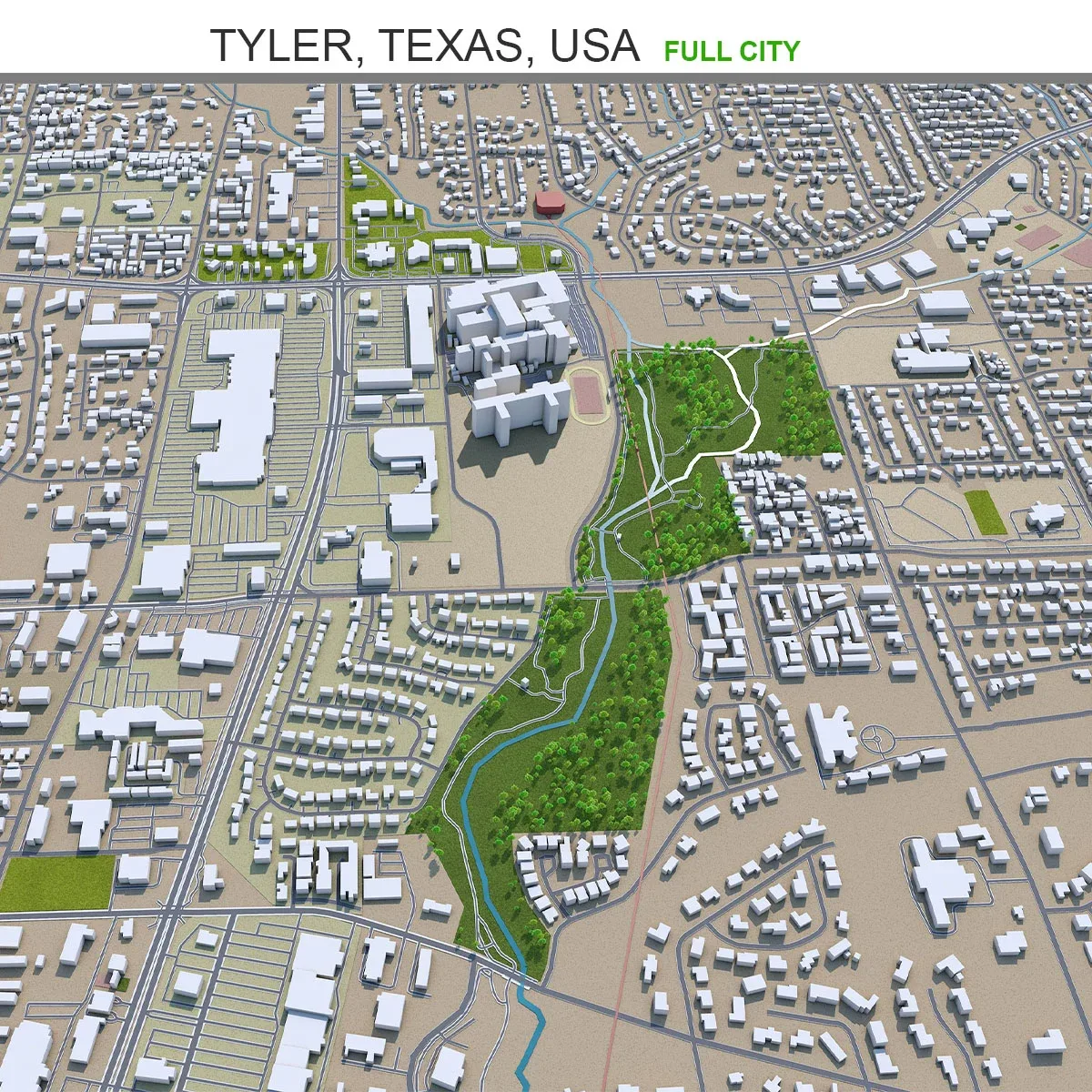 Tyler city Texas USA 3d model 35km