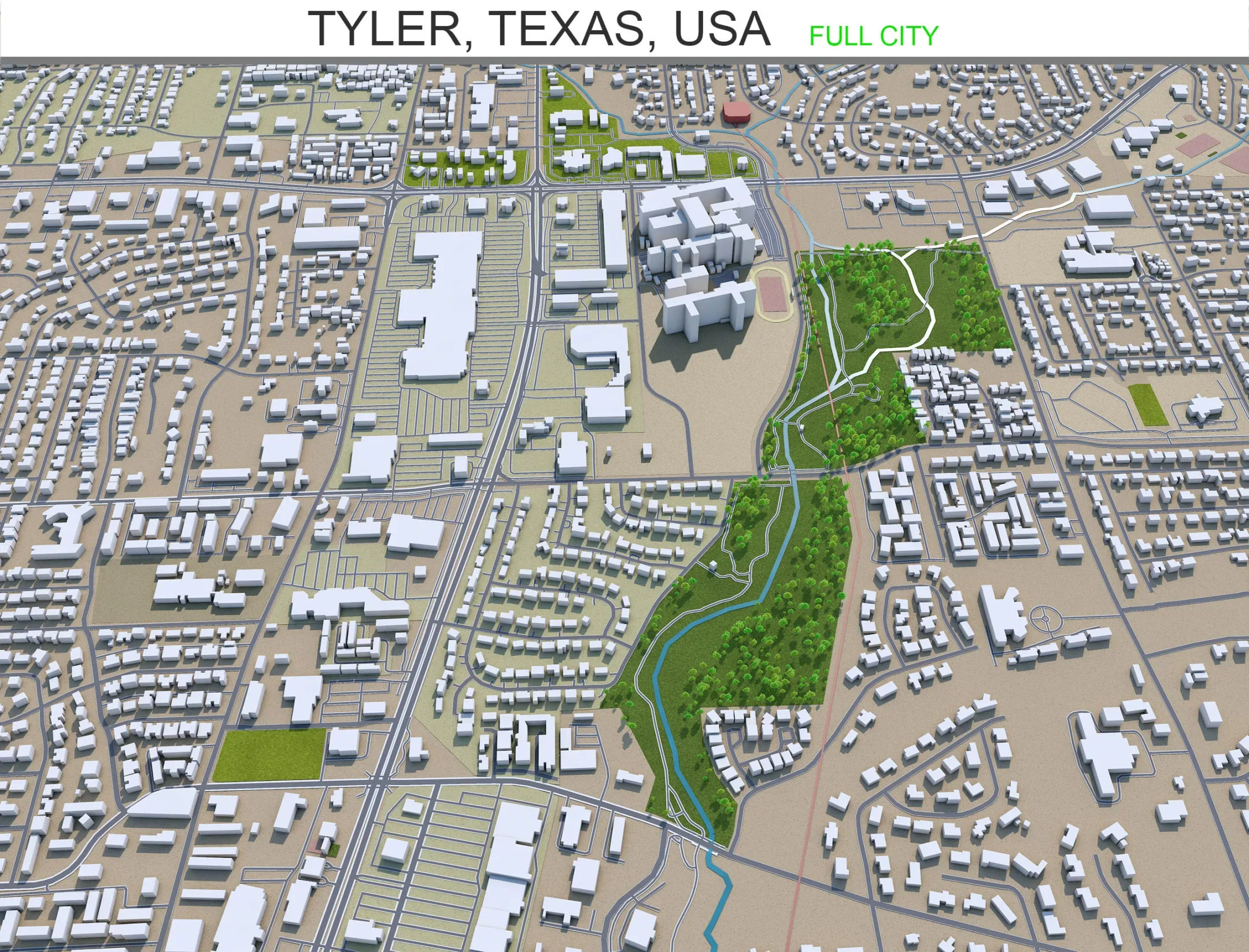 Tyler city Texas USA 3d model 35km