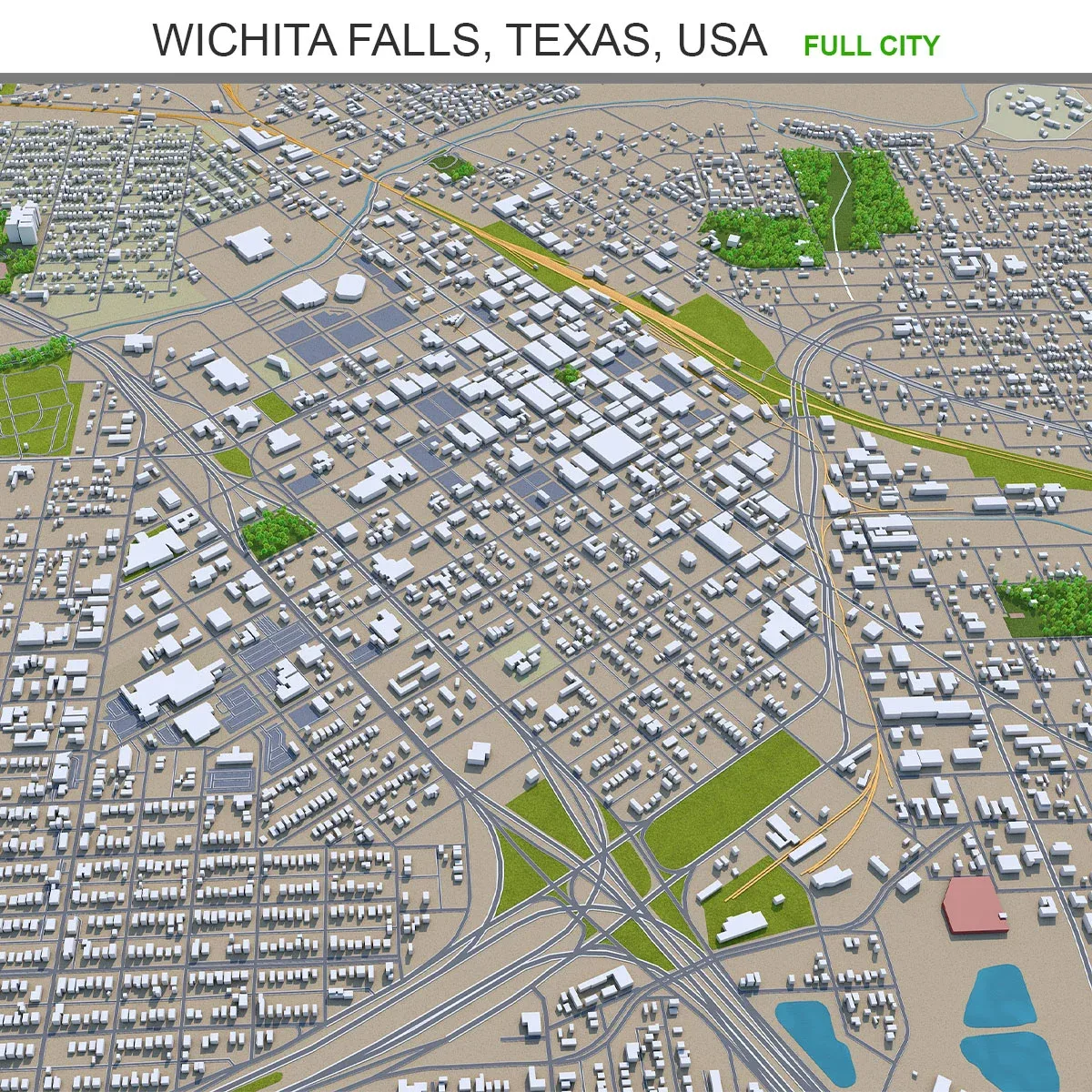 Wichita Falls city Texas USA 3d model 30km